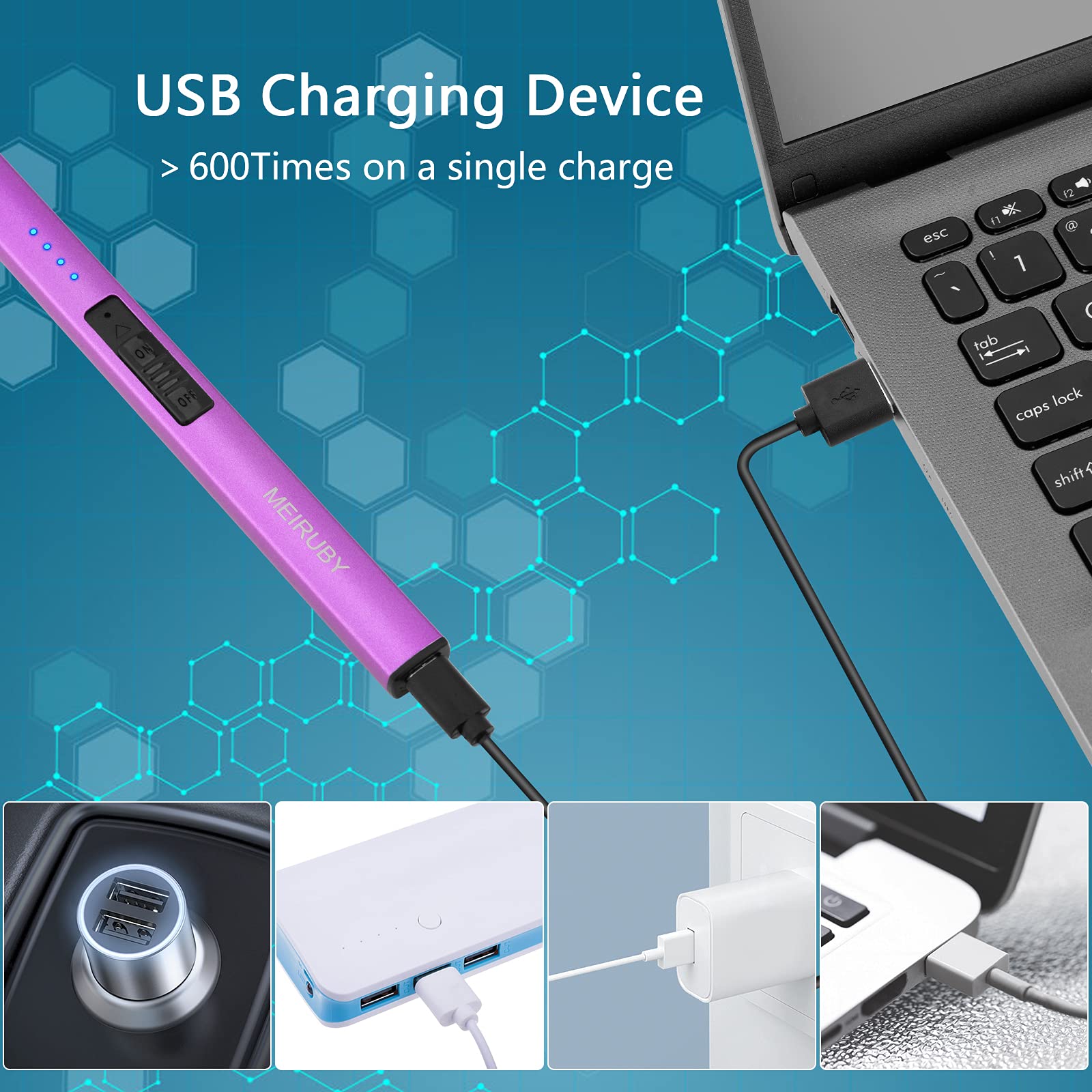 Rechargeable USB Electric Arc Lighter - Windproof Flameless Candle Lighter for Camping, BBQ, Birthday & Gifts (Purple) | Perfect for Women, Mom, Wife & Men | Great for Home, Outdoor & Special Occasions