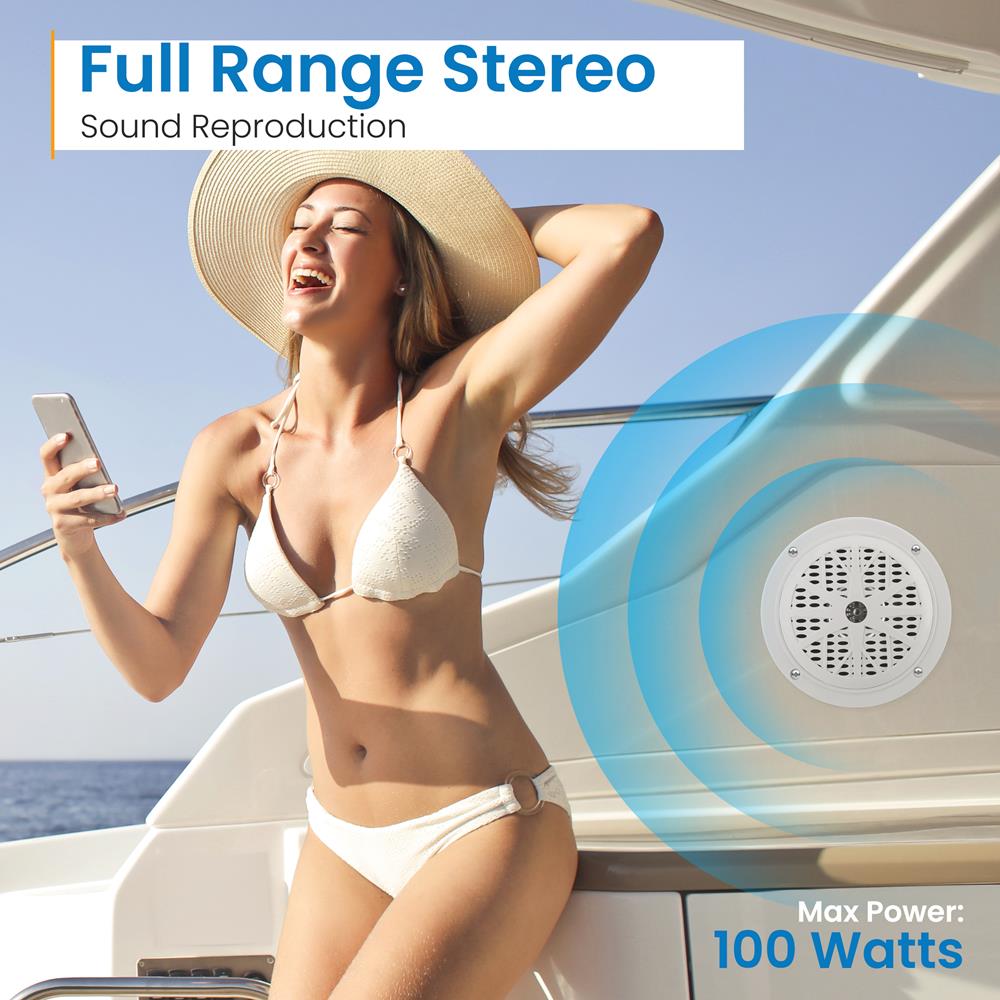 4'' Waterproof Bluetooth Stereo Speaker System - Portable Outdoor/Shower Speaker for Pool, Beach, Camping & Travel