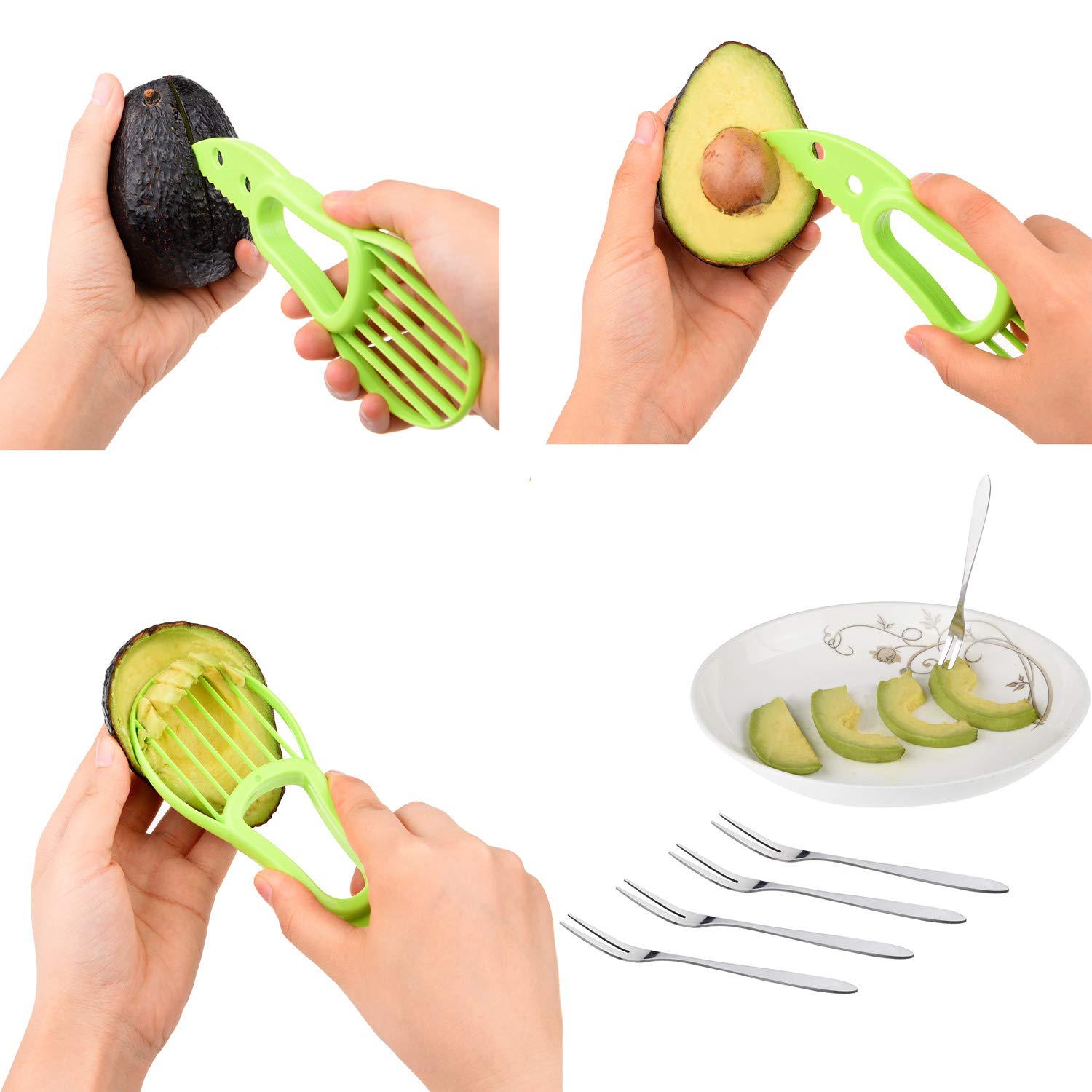 Premium Stainless Steel Fruit Carving Kit - 2-in-1 Watermelon Slicer, Melon Baller & Fruit Knife with Avocado Slicer - Includes 5 Stainless Steel Fruit Forks - Perfect for Fruit Platters, Party Decorations & Healthy Snack Preparation