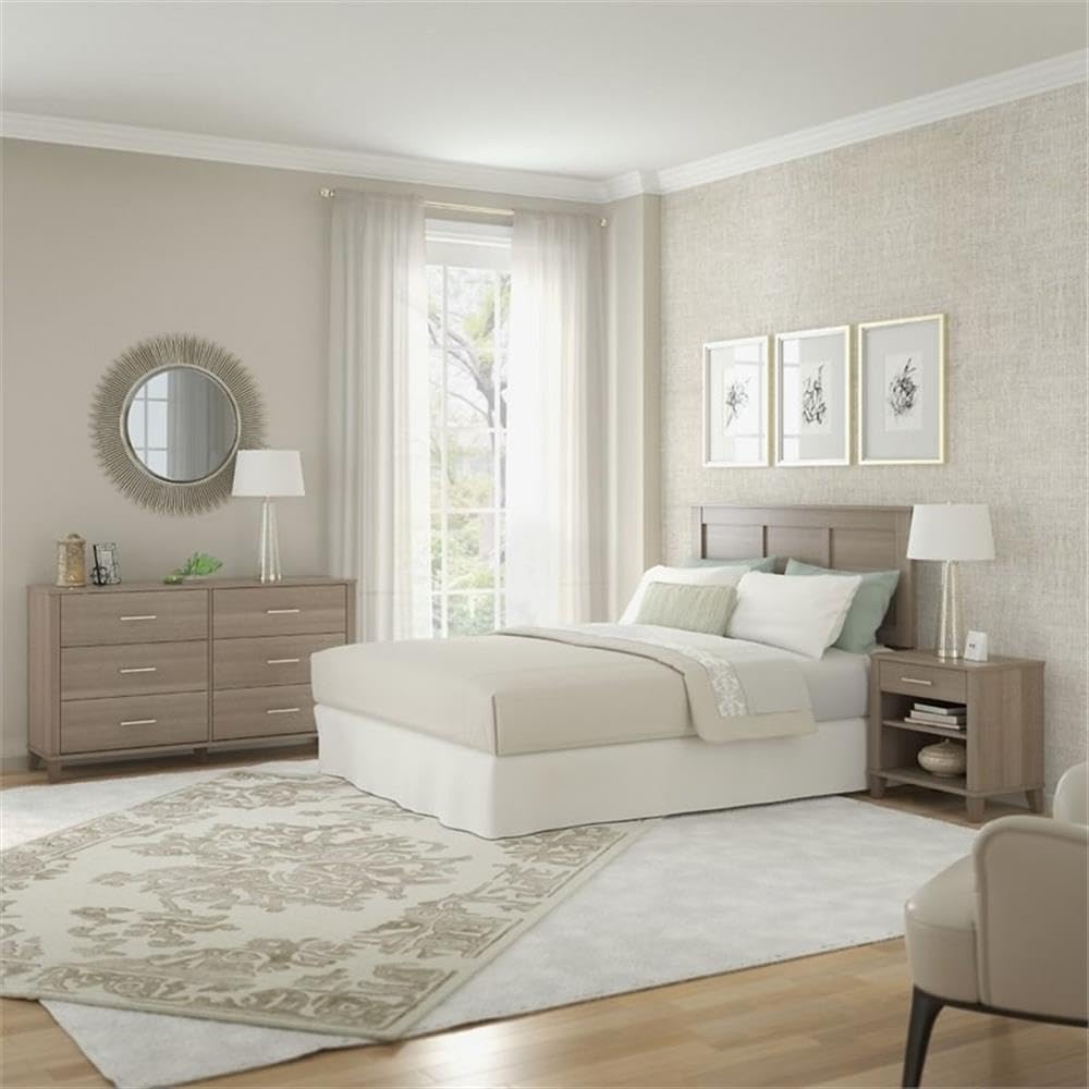 Pemberly Row Somerset Queen/King Size Headboard with Nightstand & Dresser Set - Ash Gray Bedroom Furniture for Master Bedroom & Guest Room Decor