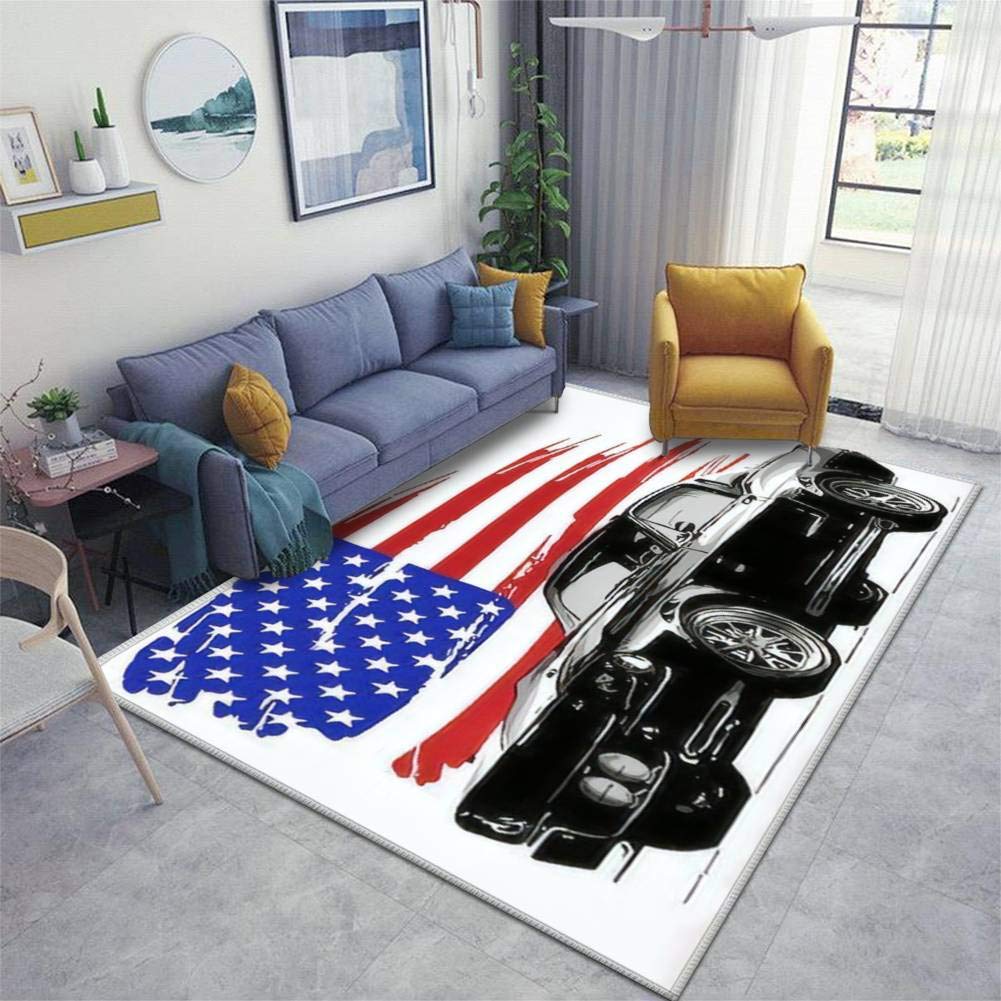 Non-Slip Thickened Runner Rug Pad with American Muscle Car Vector Design - Indoor/Outdoor Doormat for Entryway, Living Room, Bedroom - Perfect for Home, Office, Gym & High-Traffic Areas