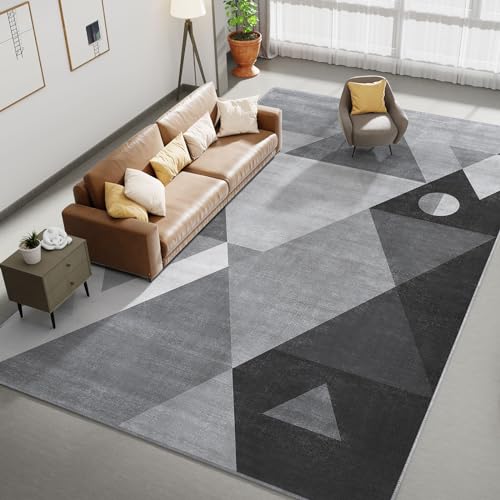 HOMFINE Washable Modern Geometric Area Rug 6x9 Feet - Soft Non-Slip Non-Shedding Machine Washable Rug for Living Room, Bedroom, Office - Grey Home Decor for Cozy Spaces