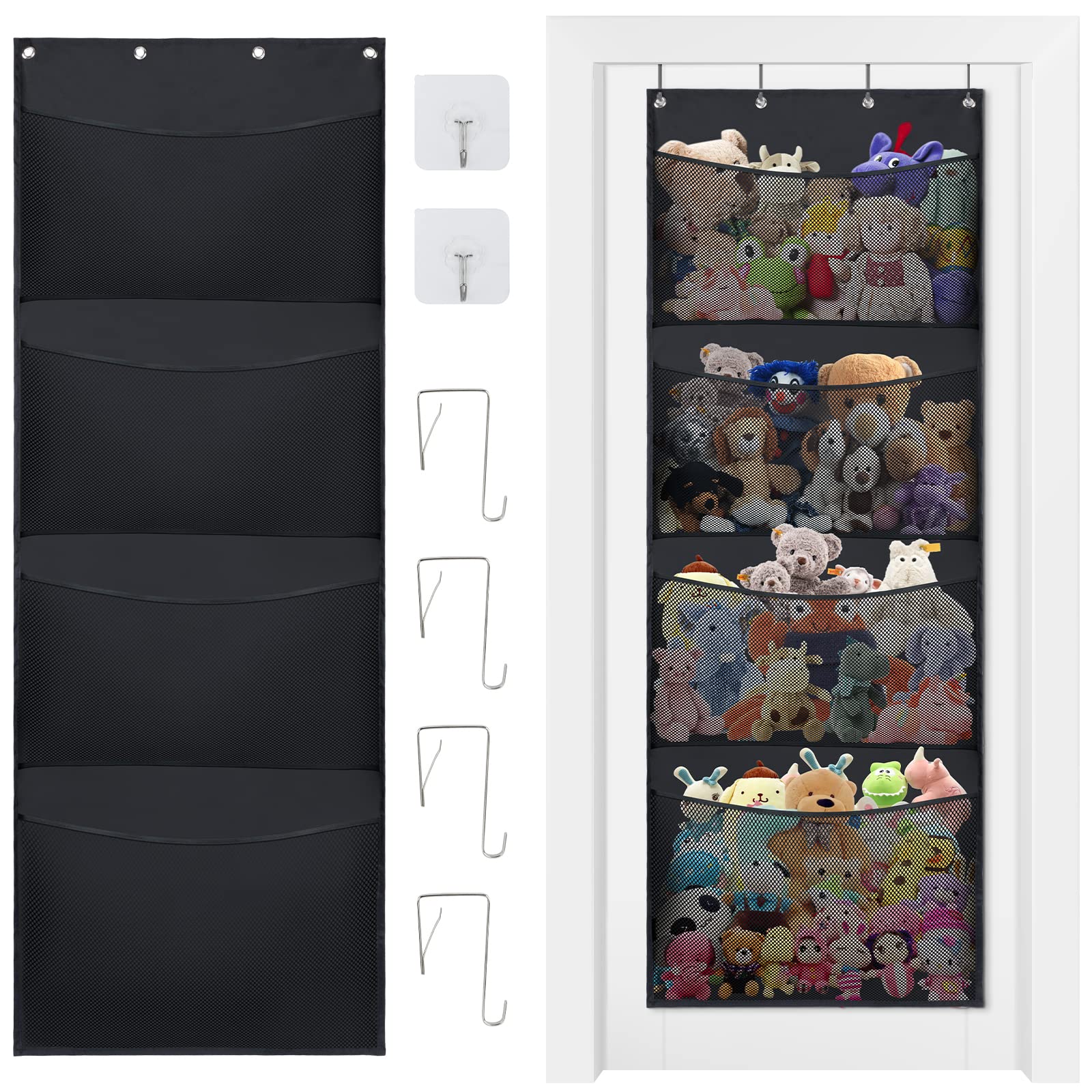 Over The Door Stuffed Animal Organizer - Breathable Hanging Storage Pockets for Nursery, Closet & Kids Room | Easy Install Toy & Baby Accessories Holder | Perfect for Storing Plush Toys, Blankets & Baby Essentials