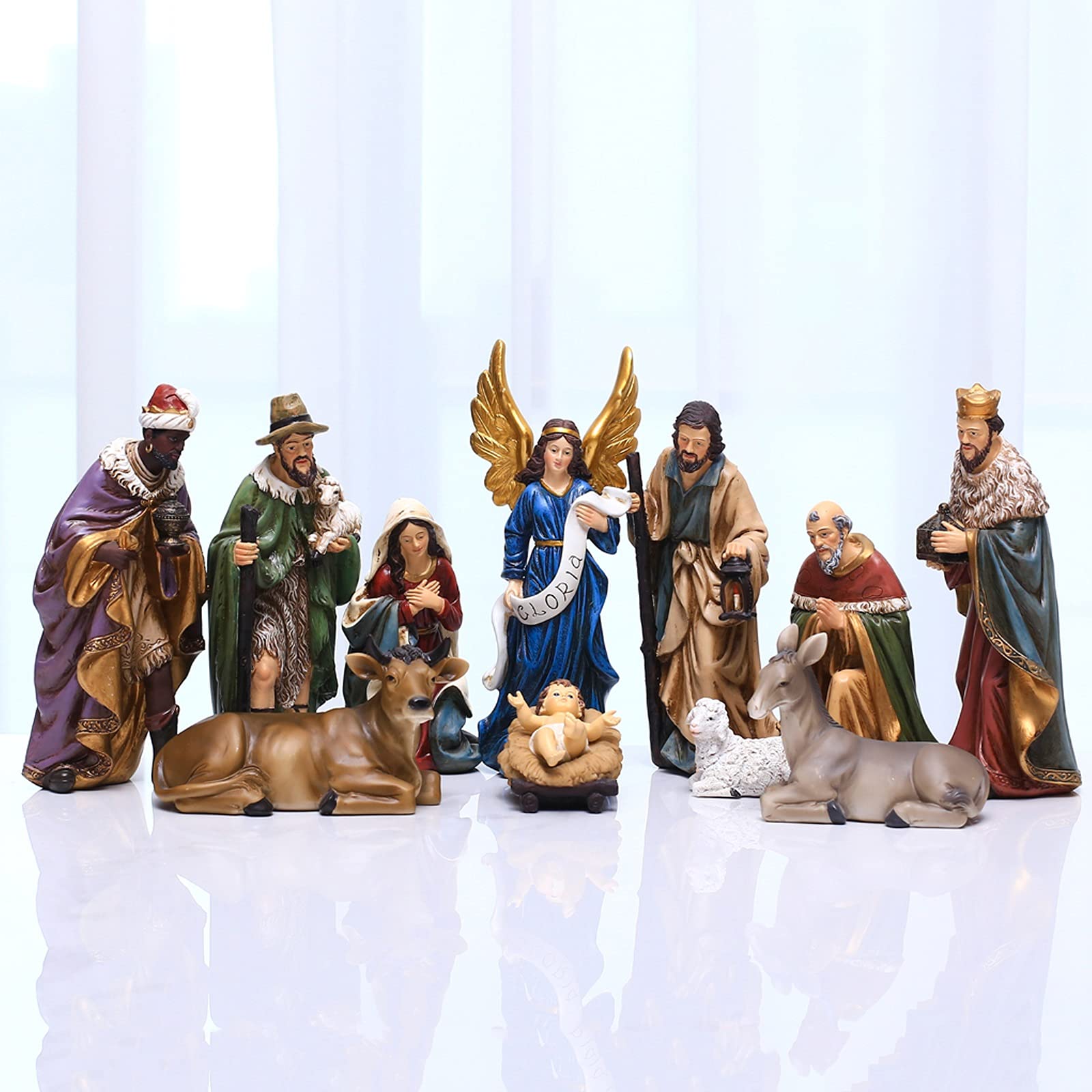 XDJ 20cm Large Nativity Manger Set - Traditional Christmas 11-Piece Jesus Birth Scene with Holy Family Resin Figures, Perfect for Holiday Decorations, Church Displays & Christmas Gift Giving