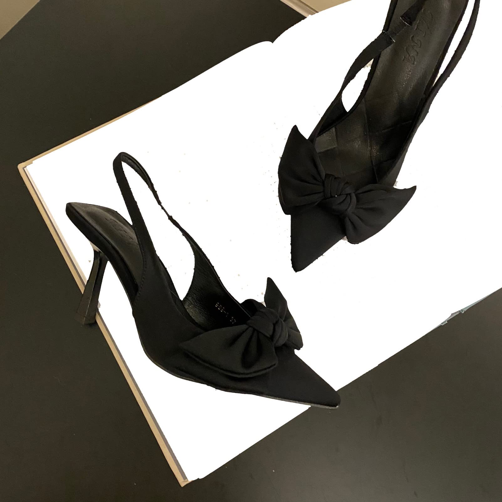 Women's Slingback Heels Sandals - Sweet Bow Closed Toe Stiletto Pumps with Elastic Strap | Dressy High Heels for Party, Wedding & Evening Wear