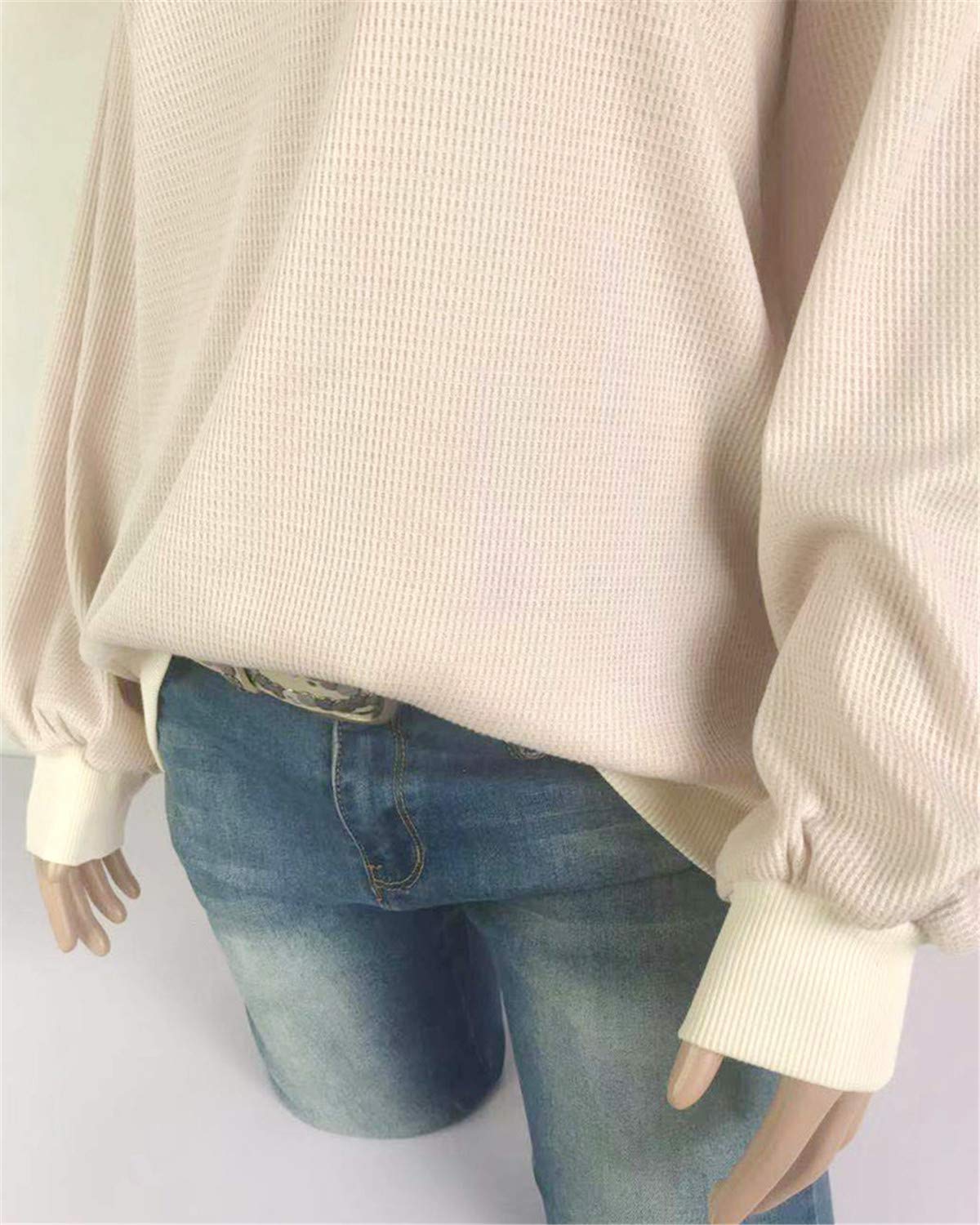 Dreamskull Women's V-Neck Batwing Long Sleeve Waffle Knit T-Shirt Off Shoulder Sweater Top | Casual Fall Winter Pullover | Perfect for Date Night, Office Wear & Weekend Outfits