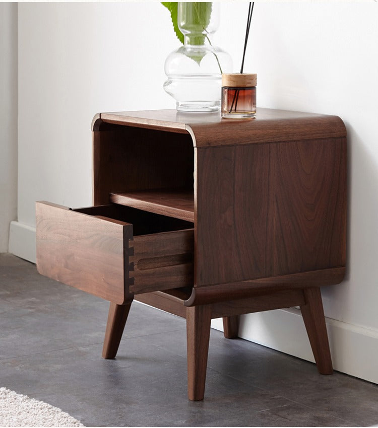 Premium Black Walnut & Ash Solid Wood Modern Nightstand - Stylish Bedside Table for Bedroom, Living Room, or Office