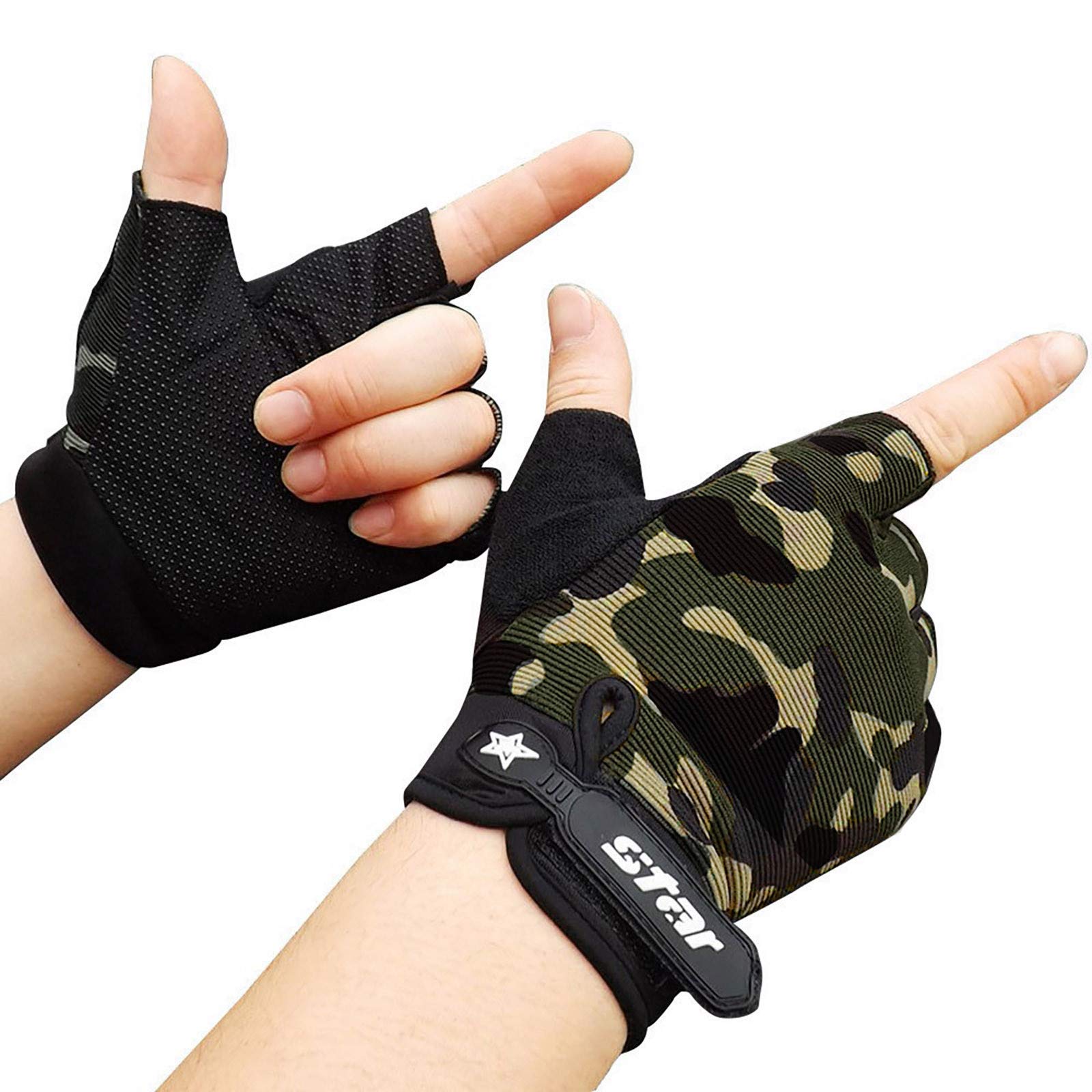 Men's Fingerless Gloves - Anti-Slip Cycling, Gym, Fitness & Driving Half Finger Gloves for Workout, Motorcycle & Sports Activities