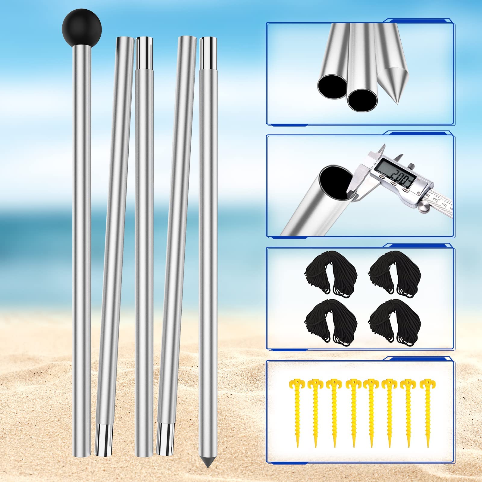 10X10 ft Beach Tent Sun Shelter with Sand Shovel, Tent Stakes & Stability Poles - UPF50+ Sun Shade Canopy for Camping, Fishing, Picnics, Backyard Fun - Perfect for Family Beach Days and Outdoor Adventures