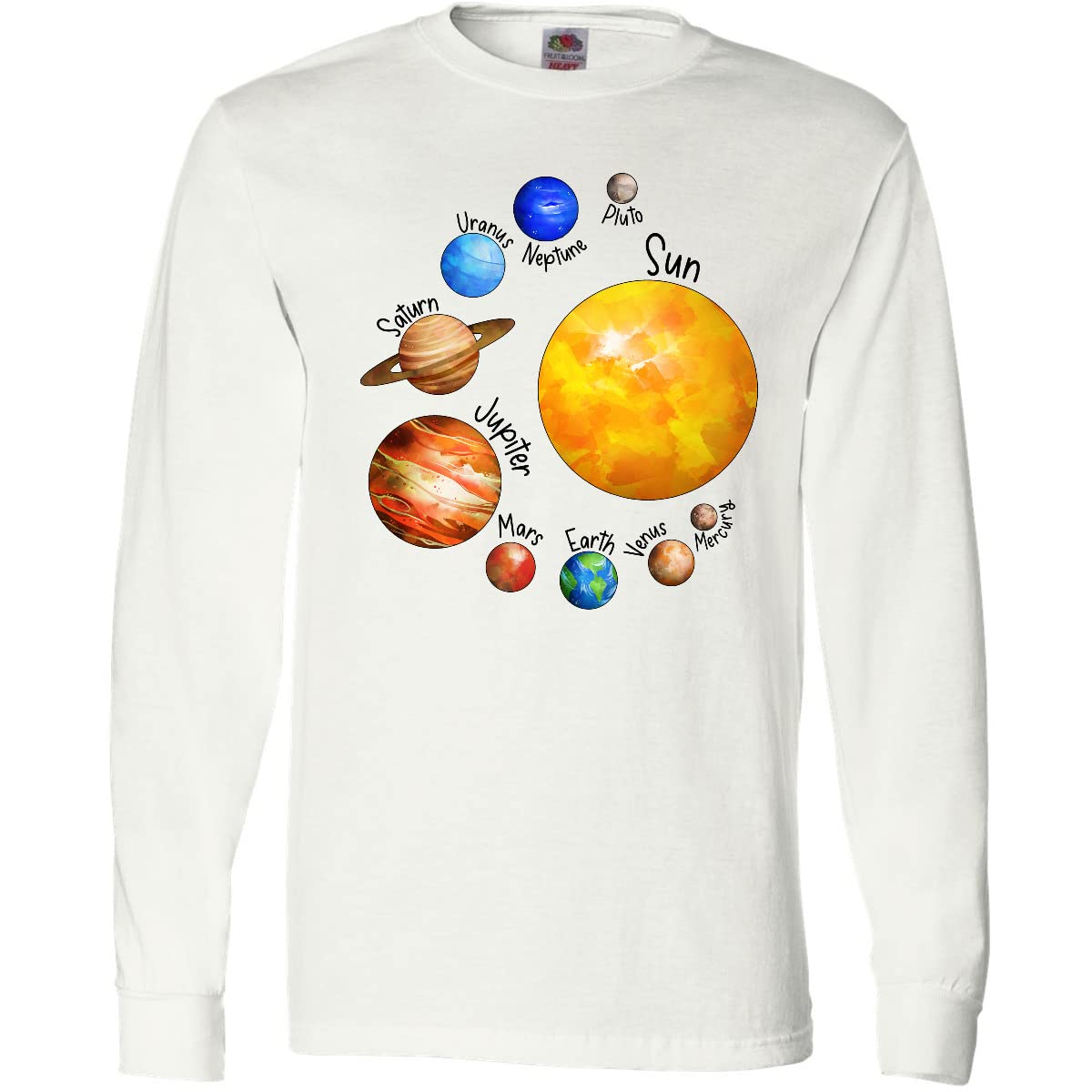 Inktastic Sun and Planets - Yes, and Pluto Long Sleeve T-Shirt | Space Theme Graphic Tee for Men & Women | Perfect for Astronomy Lovers, Science Geeks & Space Enthusiasts