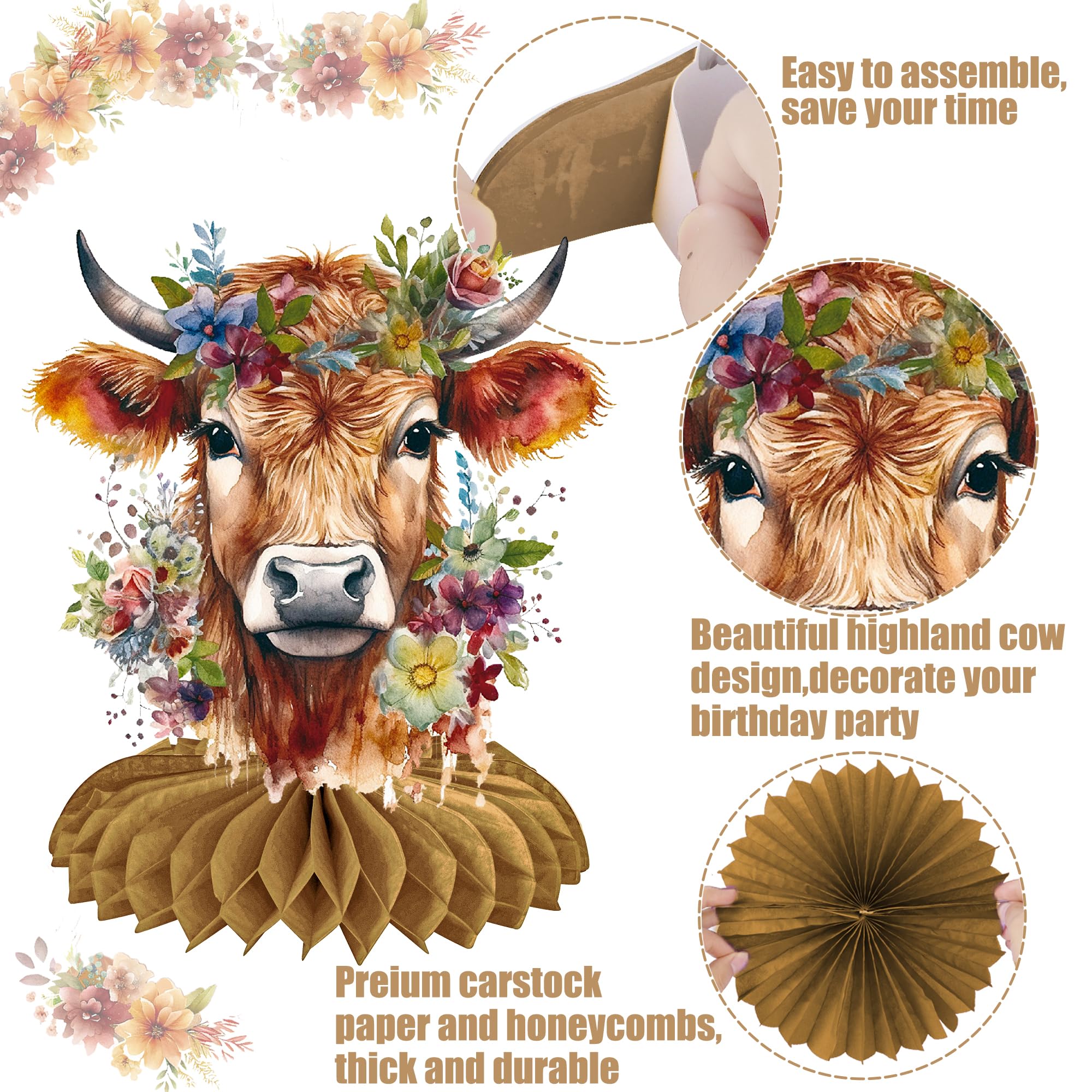 11pcs Highland Cow Honeycomb Centerpieces - Western Cow Themed Party Decorations for Birthday & Baby Shower | Farmhouse Table Decor, Rustic Wedding, Nursery Room Wall Art