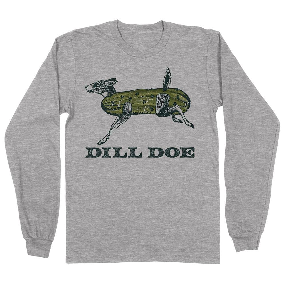 TeesAndTankYou Dill Doe (Pickle & Deer) Unisex Long Sleeve T-Shirt - Funny Graphic Tee for Casual Wear, Gifts & Halloween Costumes