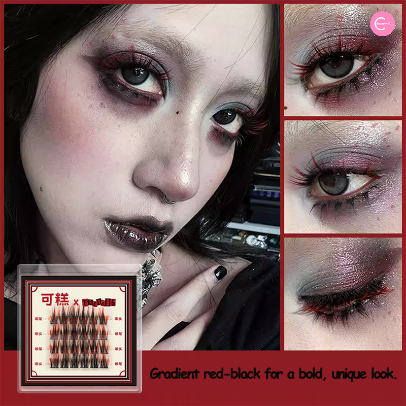 Gaoashes X Freya86 UF21 Gradient Red Black False Eyelashes - Natural Looking Voluminous Lashes for Dramatic Eye Makeup, Perfect for Parties, Weddings & Special Occasions