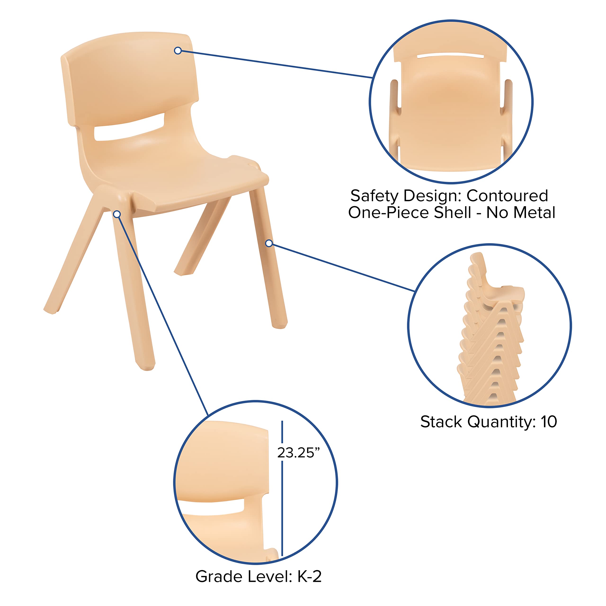 Flash Furniture Whitney 5-Pack Natural Plastic Stackable School Chairs - 13.25