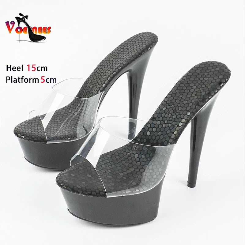 2024 Summer Women's Clear Heels - Sexy Platform Sandals with 15cm Thin Heels for Party, Club & Evening Events | Comfortable Slippers for Girls & Women | Black High Heels for Weddings, Date Nights & Special Occasions