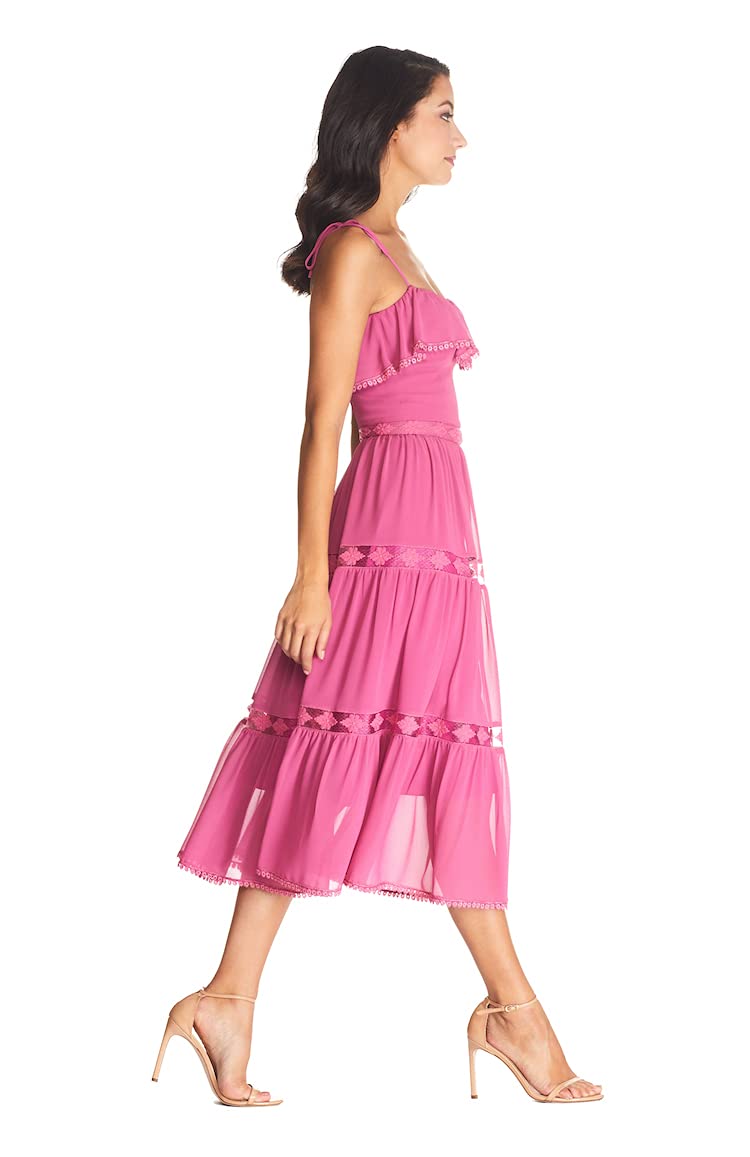 Dress the Population Women's Dream Sleeveless Ruffle Bodice Lace Insert Tiered Skirt Midi Dress - Perfect for Weddings, Parties & Special Occasions
