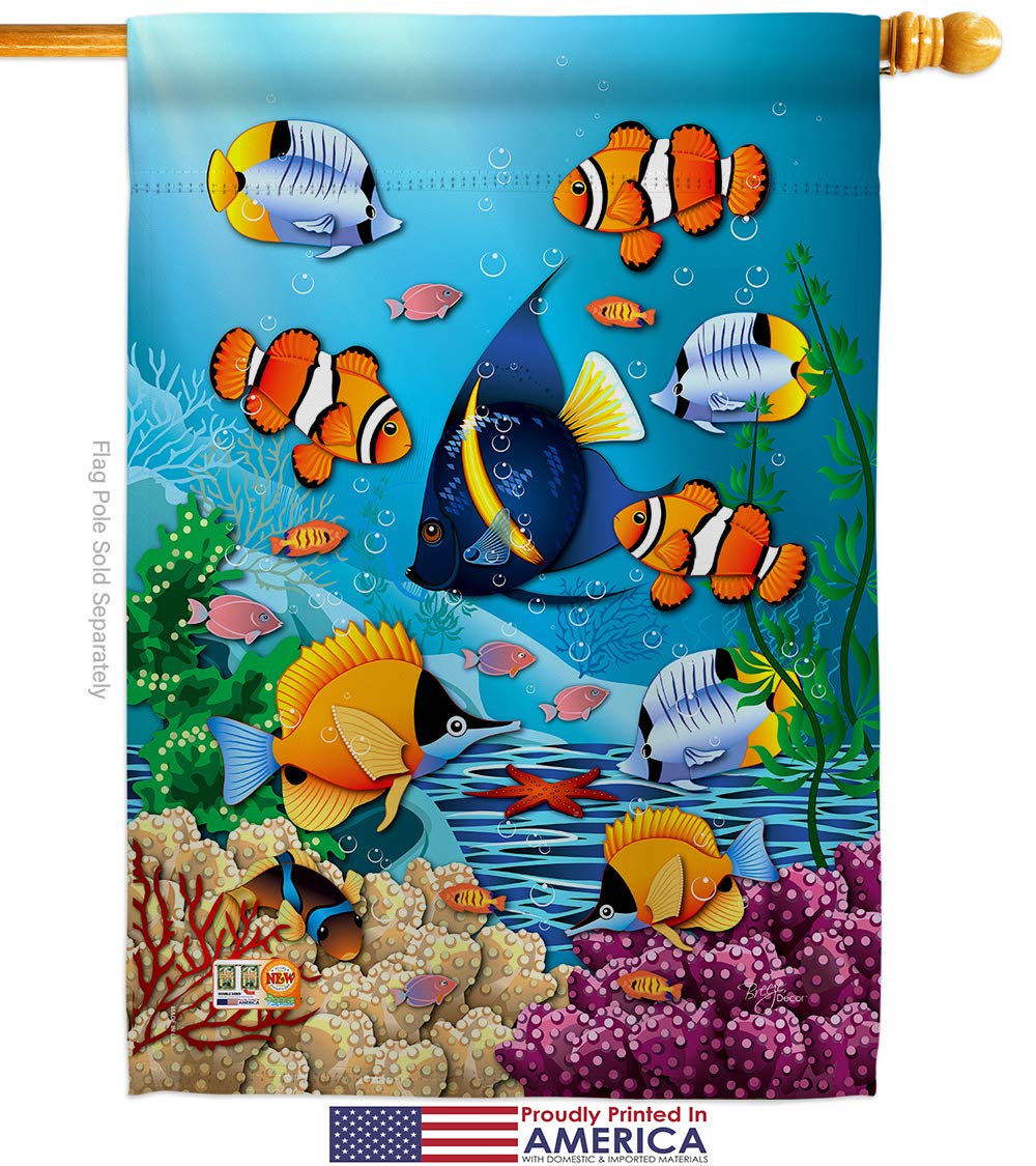 Premium Coral Life Garden House Flags Set - 28x40 Inch Nautical Ocean Animal Decor with Sea Creatures & Fish - Outdoor Summer Marine Yard Banner - Made in USA - Perfect for Beach House, Poolside & Coastal Themed Decorations