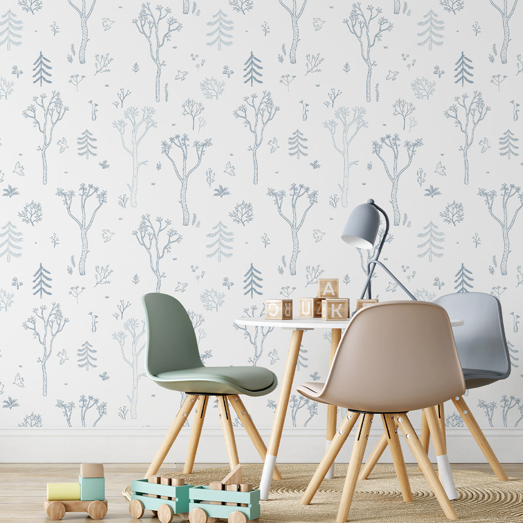 Blue Tree Forest Wallpaper S042 - Nature-Inspired Peel and Stick Wall Mural for Home Decor | Perfect for Living Room, Bedroom, Nursery & Office