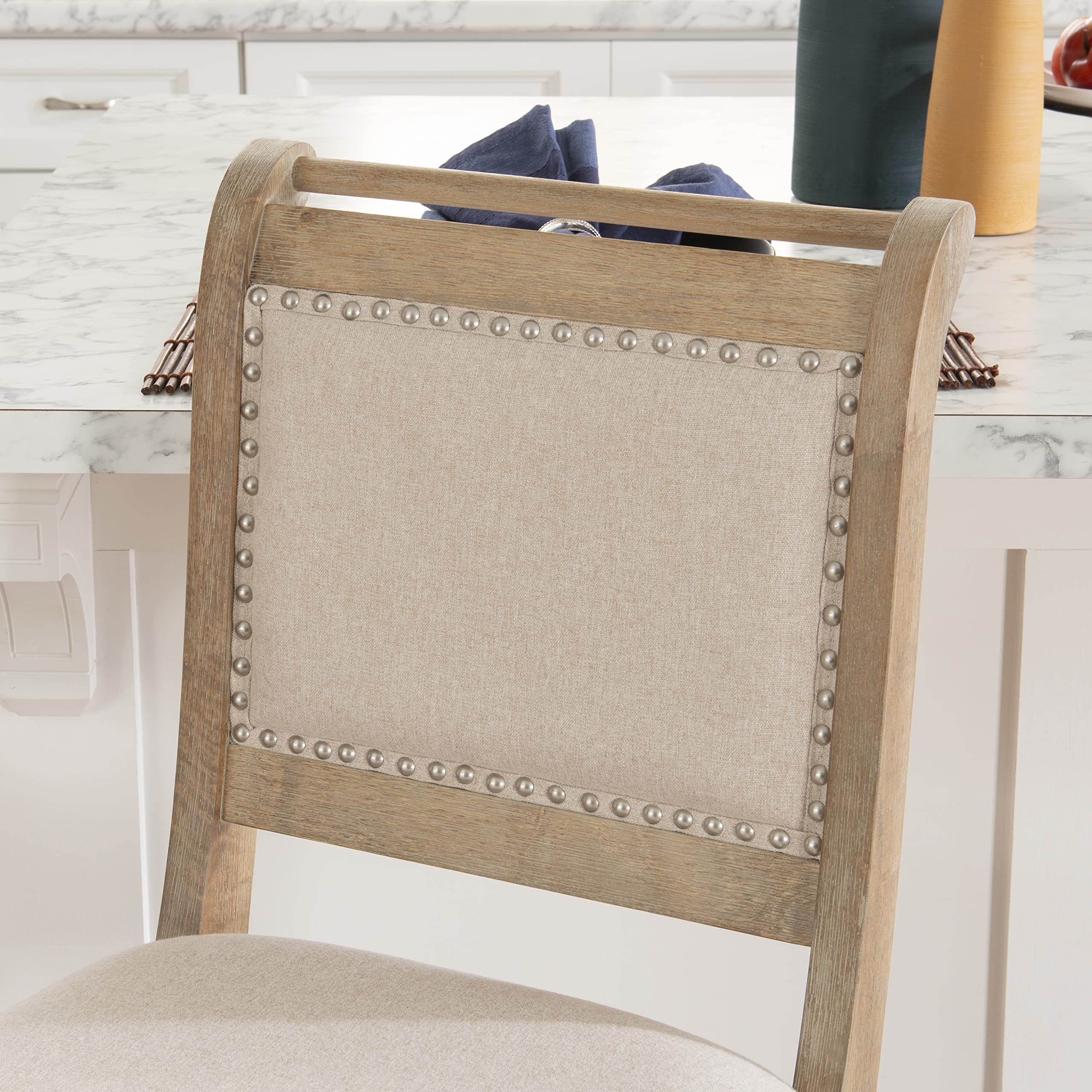 Linon Newton Natural Wood Counter Stool - Grey Wash Finish for Kitchen Island & Bar Seating - Rustic Home Decor & Dining Furniture