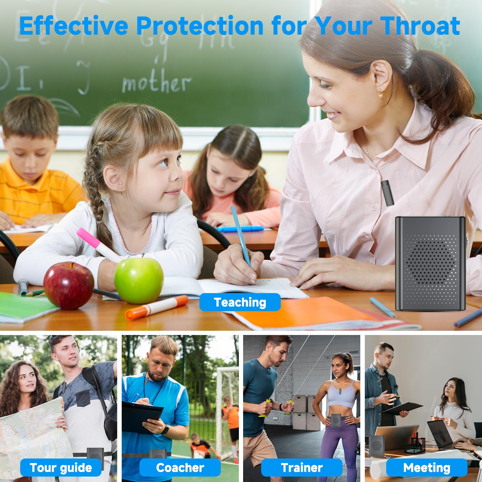 Portable Rechargeable Wireless Voice Amplifier with Lavalier Microphone & Waistband - Hands-Free Speaker for Teachers, Trainers, Tour Guides, Coaches & Public Speakers | Ideal for Classroom Lectures, Outdoor Tours, Fitness Coaching & Presentations