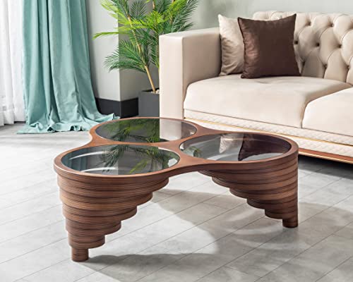 Natural Walnut Finish Coffee Table - Custom Designed Rustic Wooden Coffee Table with Modular Disassembly | Perfect for Living Room, Lounge & Modern Farmhouse Decor