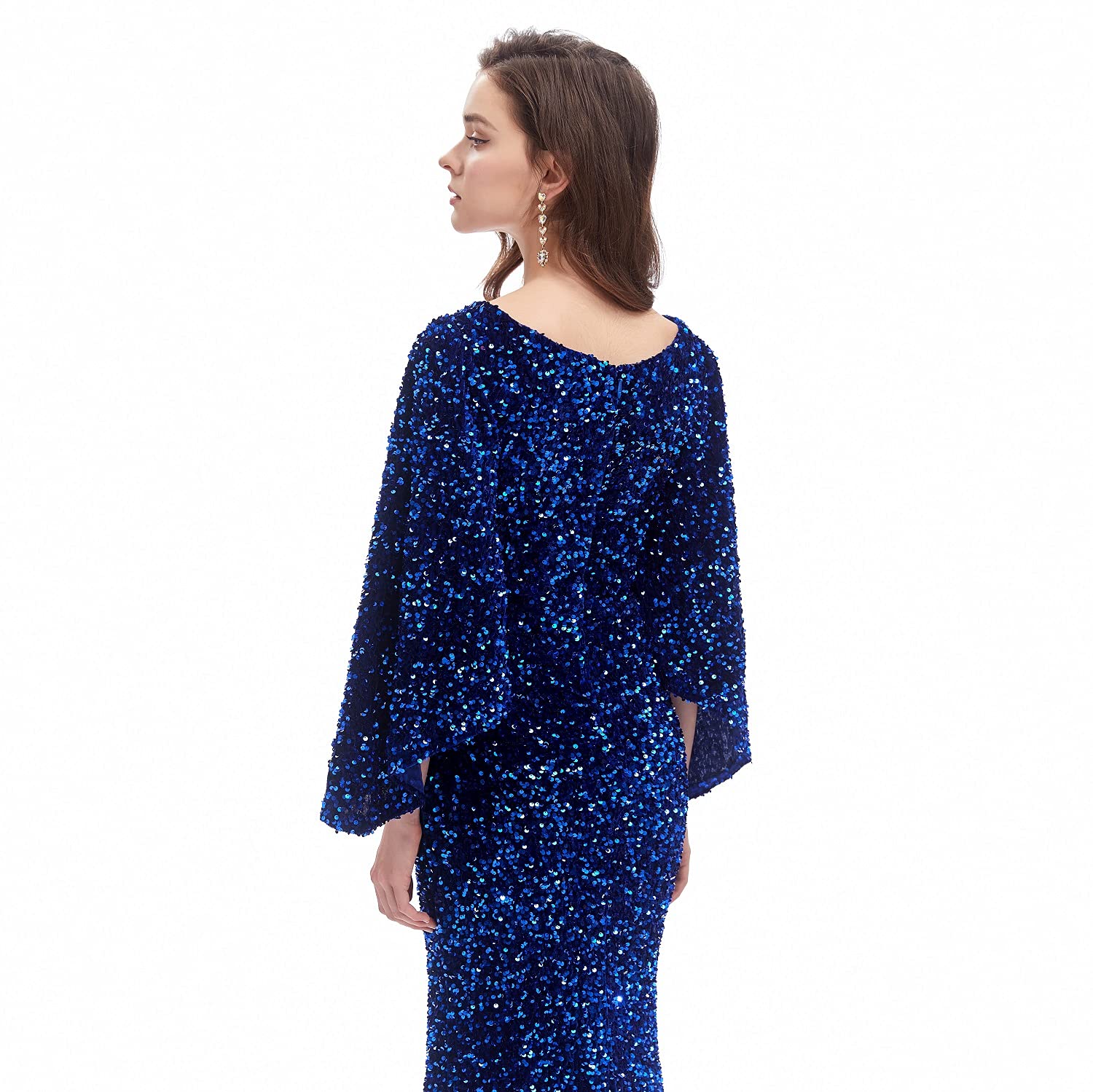 Engerla Sexy Long Sleeve Mermaid Party Dress - Black Sequins Lace Evening Gown Formal Maxi Dress for Prom, Wedding, Cocktail Party & Special Occasions