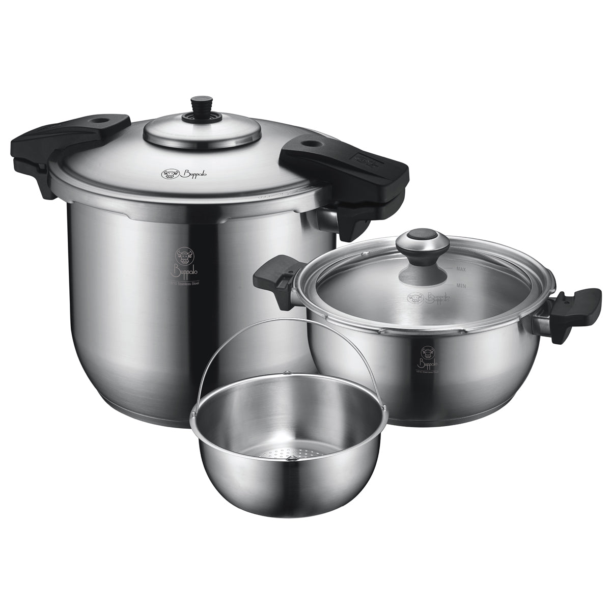Buffalo 24CM/4L+8L Dual Handle High-Speed Pressure Cooker Set - Perfect for Fast Cooking, Meal Prep & Large Family Dinners
