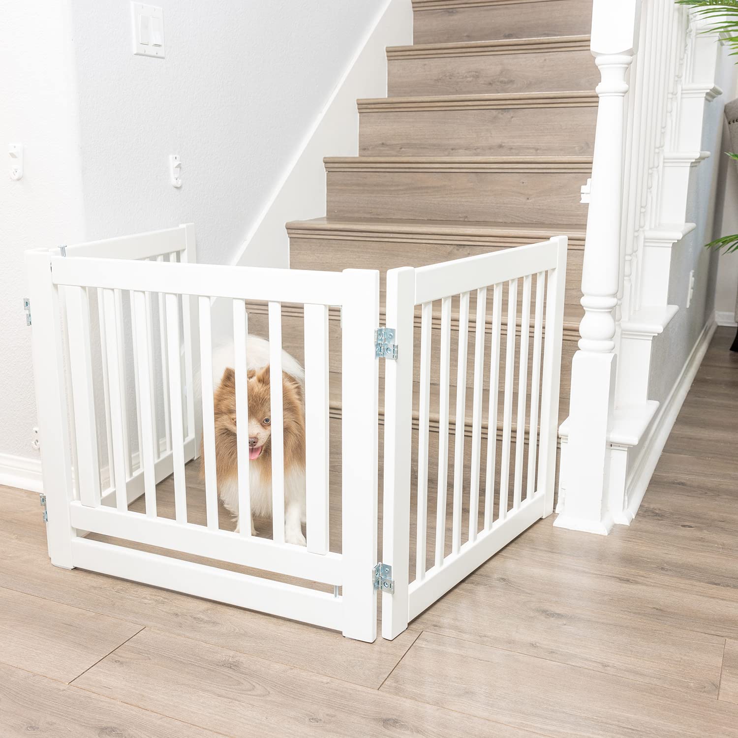Adjustable 360° Freestanding Pet Gate with Door - Safe & Sturdy Dog Barrier for Home, Stairs, Hallways - Perfect for Large & Small Dogs