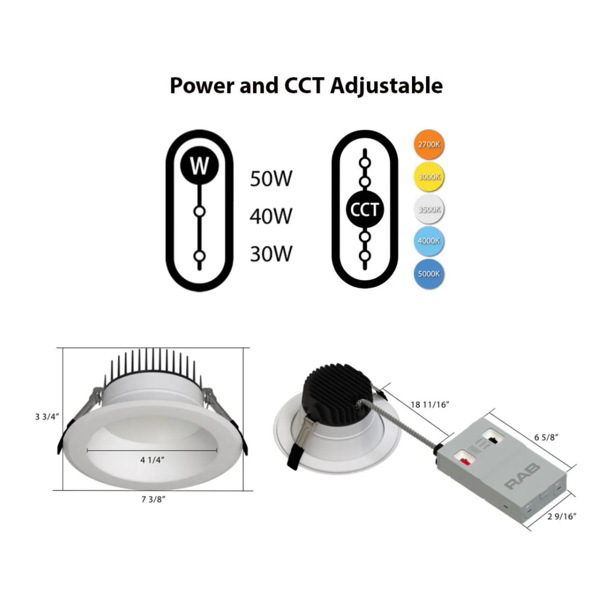 6 Pack High Output Commercial LED Downlight - 5000 Lumens, 5 CCT Options, 120-277V, ELV/0-10V Dimming - Perfect for Offices, Retail Stores & Warehouse Lighting