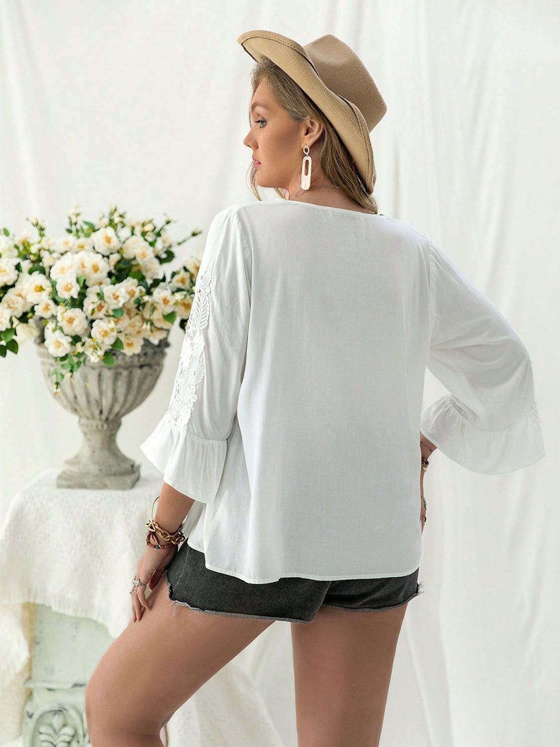 Elegant Plus Size Lace Detail Sleeve Blouse for Women - Flowy Office & Party Tops - Perfect for Work, Date Night & Special Occasions