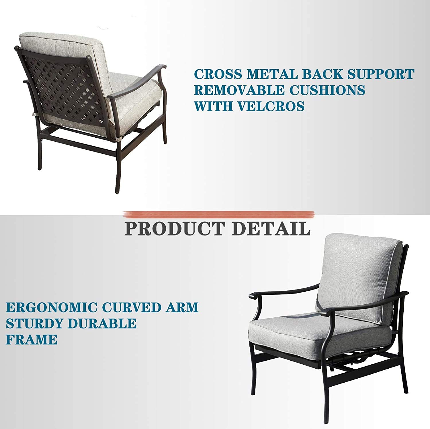 Outdoor Patio Dining Chairs Set of 2 - Heavy Duty Metal Armchairs with Thick Cushions for Backyard, Bistro, Porch & Balcony - Weather Resistant Grey Furniture (Perfect for Outdoor Entertaining & Relaxation)