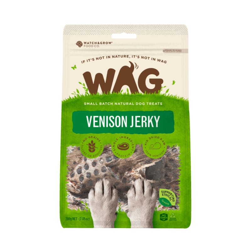 Premium WAG Venison Jerky Air-Dried Dog Treats 200g - All-Natural, Grain-Free Training Snacks for Small & Large Dogs - Perfect for Outdoor Adventures, Training Rewards, and Daily Treats