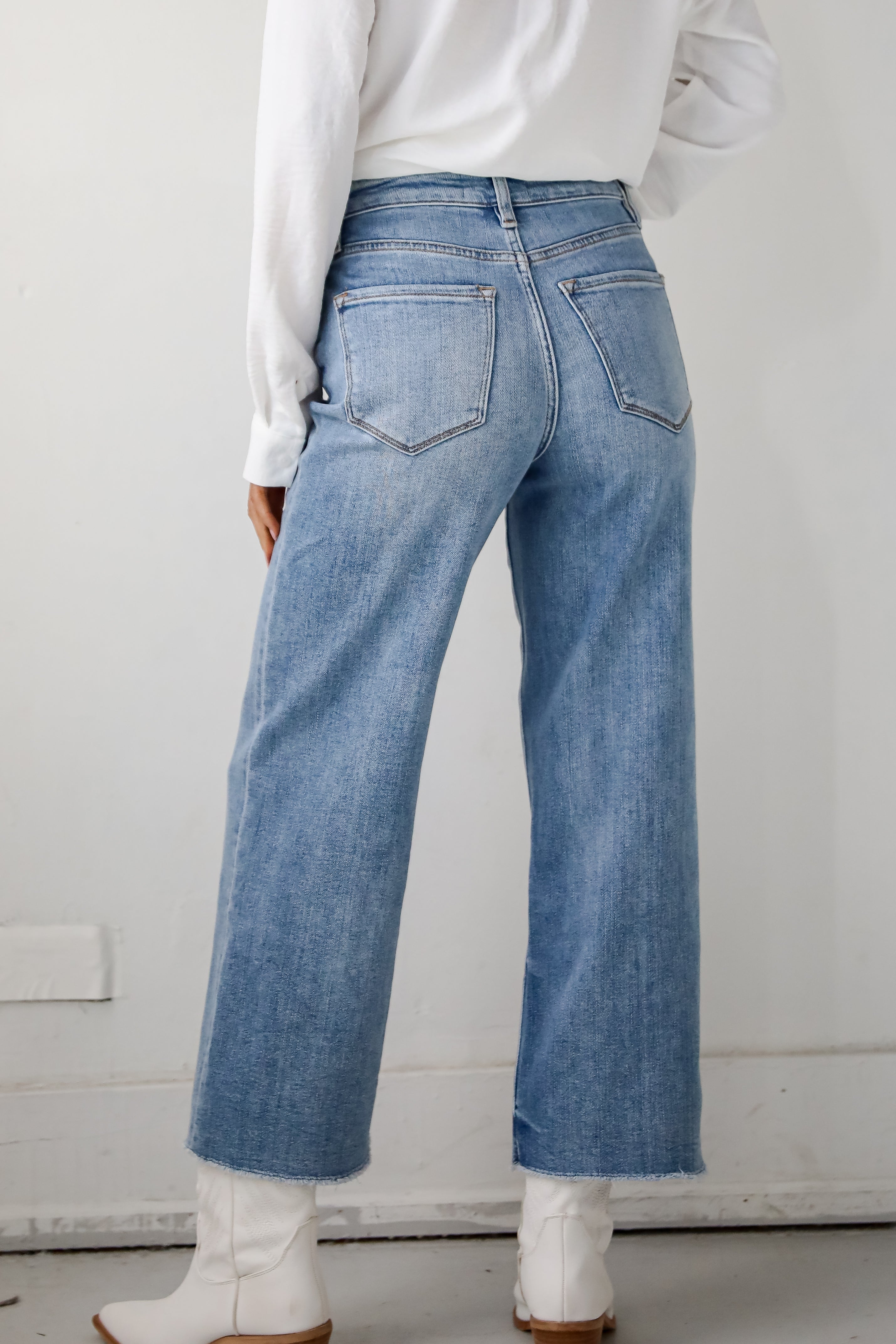 Abigail Medium Wash High Rise Wide Leg Jeans for Women - Comfortable Stretch Denim Pants for Casual Wear & Everyday Outfits