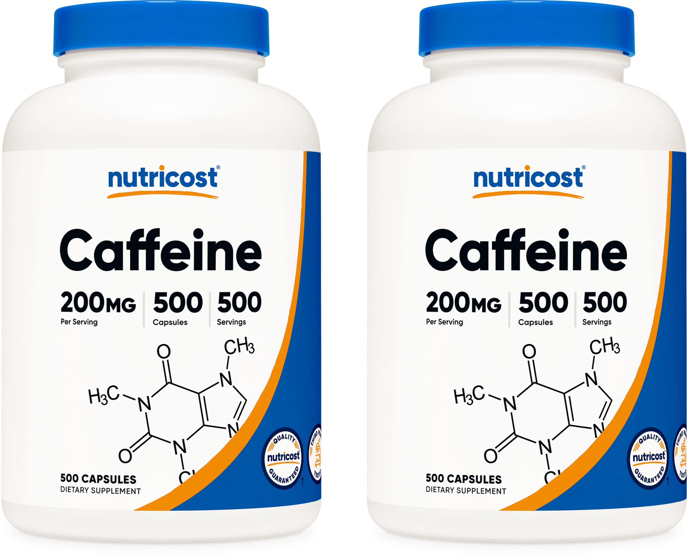 Nutricost Caffeine 500 Capsules - 200mg Per Serving, 2 Bottles (1000 Total Capsules) | Energy Boost, Focus & Workout Supplement for Athletes & Professionals