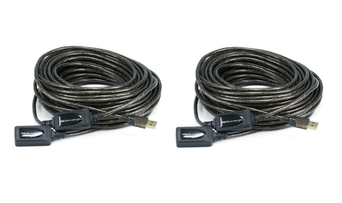 2-Pack 20M USB 2.0 Active Extension Cable (A Male to A Female) - 65ft High-Speed Data Transfer Repeater for PC, Laptop, Printer & Gaming Setup - Model CNE607443