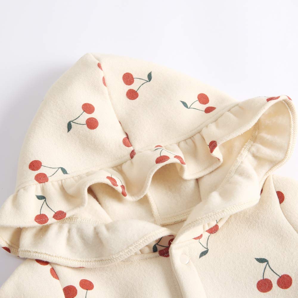 Cute Cotton Cherry Print Baby Girls Romper - Winter Newborn Bodysuit for Infants | Perfect for Holiday Photos & Cozy Winter Outfits