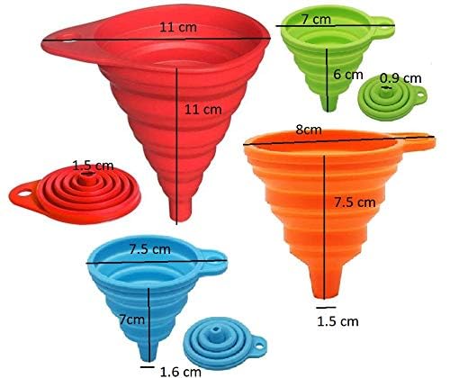 Collapsible Silicone Funnel Set - 4 Pack (Small & Large) | Food Grade Foldable Kitchen Funnel for Liquid Transfer, Water Bottles, Cooking Oil, DIY Projects | Space Saving & Durable for Home, Camping, RV Use