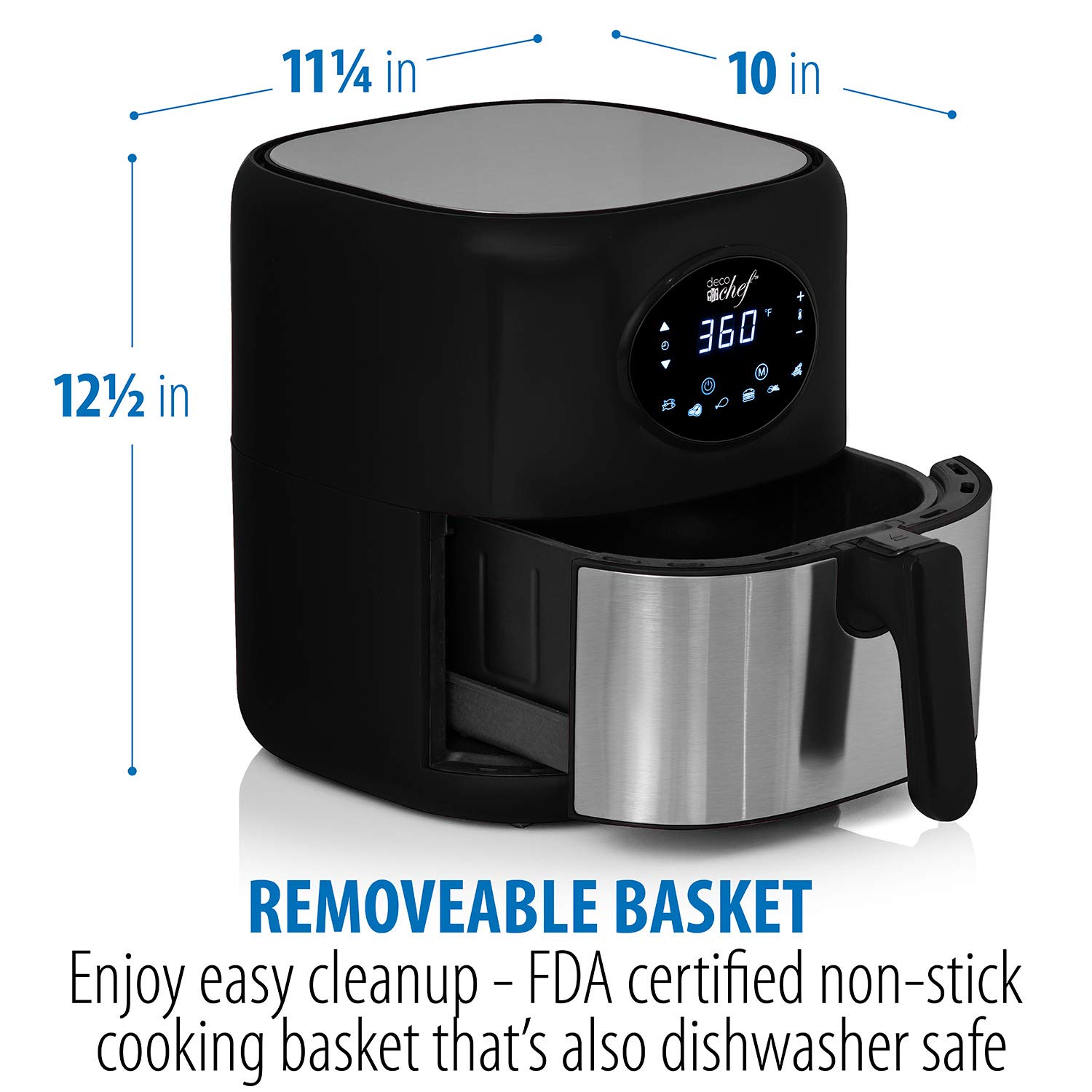 Deco Chef 3.7QT Digital Air Fryer with 6 Preset Functions - LED Touch Screen, Adjustable Temp & Timer, Dishwasher Safe Nonstick Basket - ETL Certified Black Air Fryer for Healthy Cooking, Family Meals & Quick Snacks