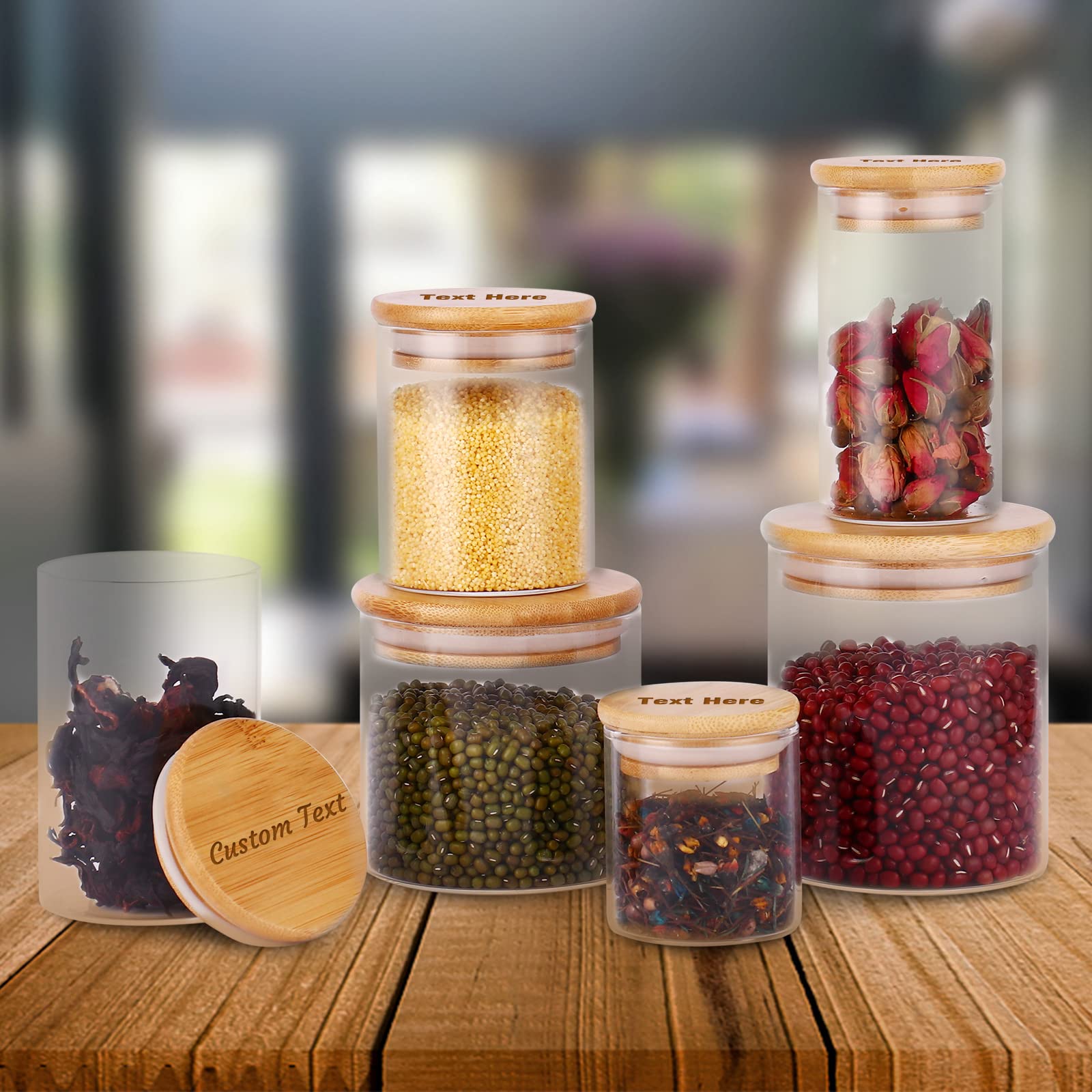Eco-Friendly Glass Food Storage Containers with Bamboo Lids - 10 oz Airtight Clear Jars for Cereal, Candy, Nuts, Oatmeal, Tea & Coffee | Free Custom Engraving | Perfect for Kitchen Pantry Organization & Bulk Food Storage