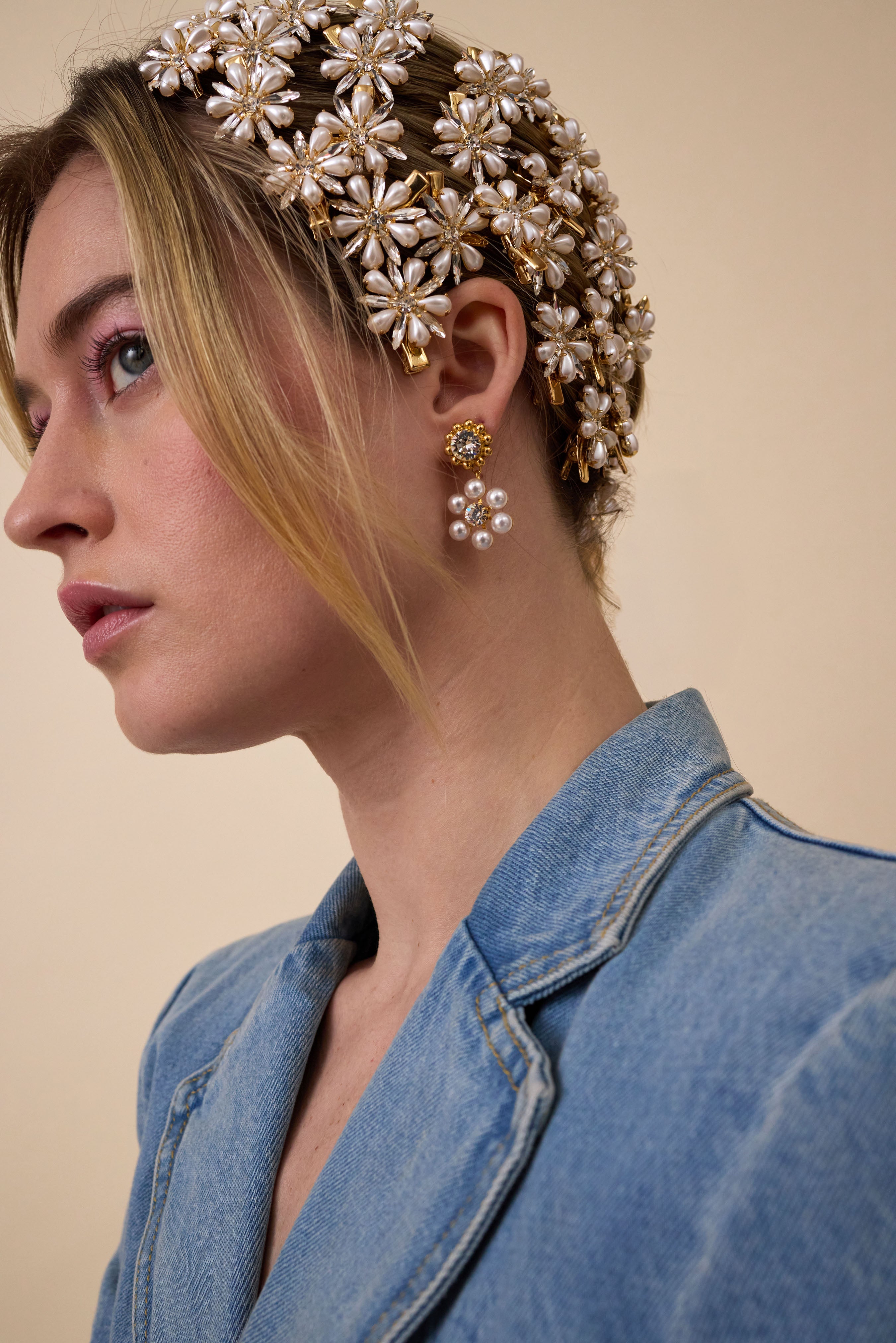 Elegant Hannah Floral Pearl & Crystal Drop Earrings for Women | Dainty Bridal Jewelry, Wedding Accessories, Party & Evening Wear