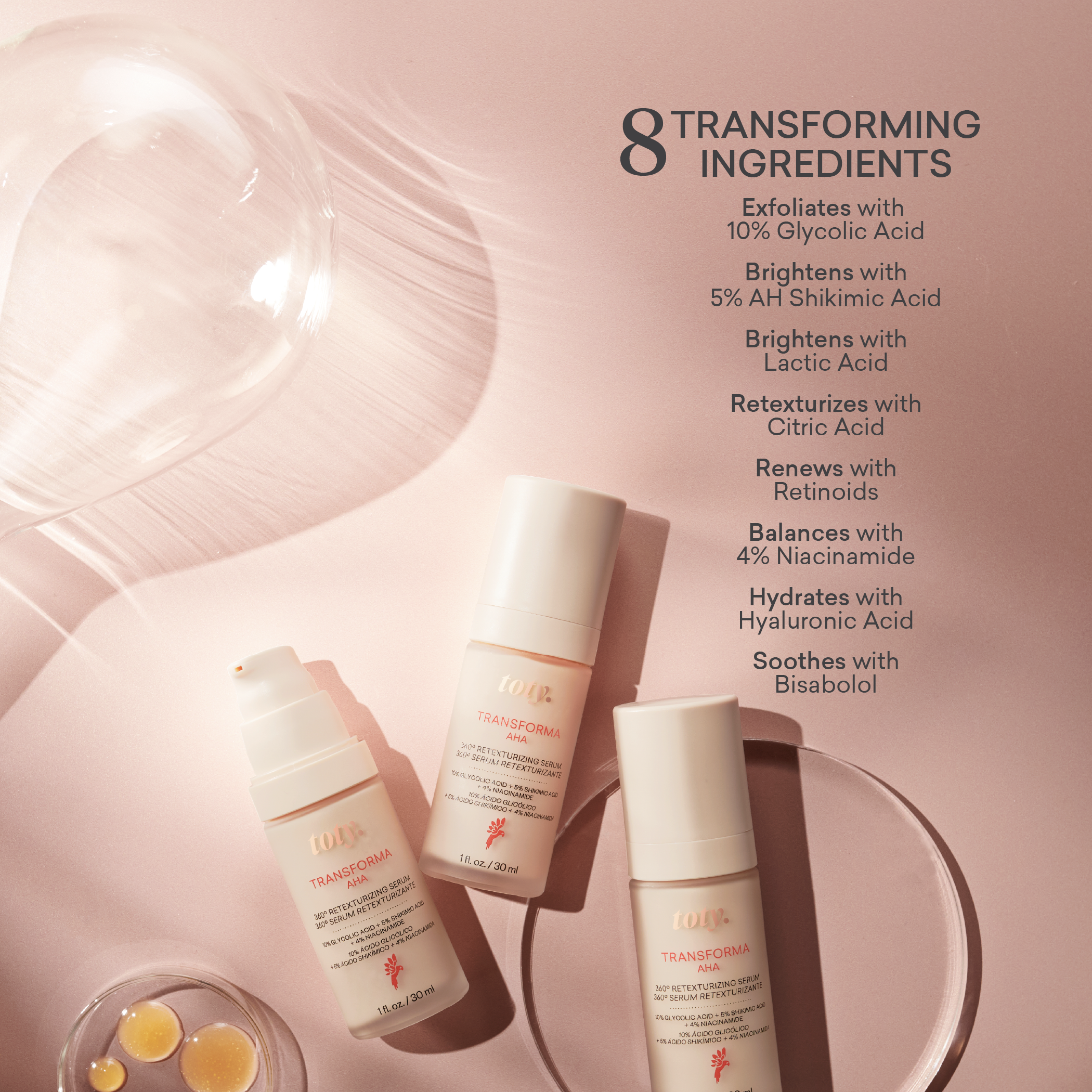 Transforma AHA Serum 15ml - Exfoliating Facial Treatment for Glowing Skin | Brightening & Anti-Aging Solution for Dry, Acne-Prone Skin | Perfect for Nighttime Skincare Routine
