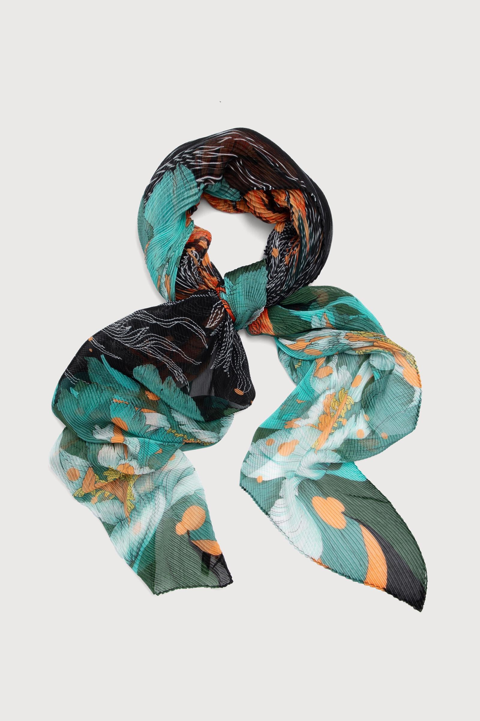 Elegant Koi Pond Pleated Scarf - Soft Fashion Accessory for Women - Perfect for Office, Party & Special Occasions