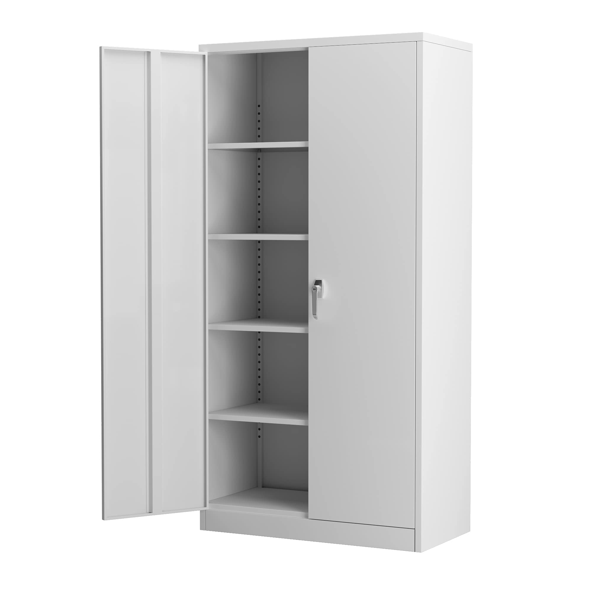 GREATMEET 72'' Metal Storage Cabinet with 4 Adjustable Shelves - Locking Garage & Office Cabinet with Door, Grey White - Perfect for Organizing Tools, Files & Supplies in Home, Garage or Workplace