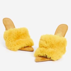 Penelope Fur Stiletto Mules - Women's Luxury Faux Fur Slide Heels for Party, Wedding & Evening Wear - Comfortable High Heel House Slippers for Indoor/Outdoor Use