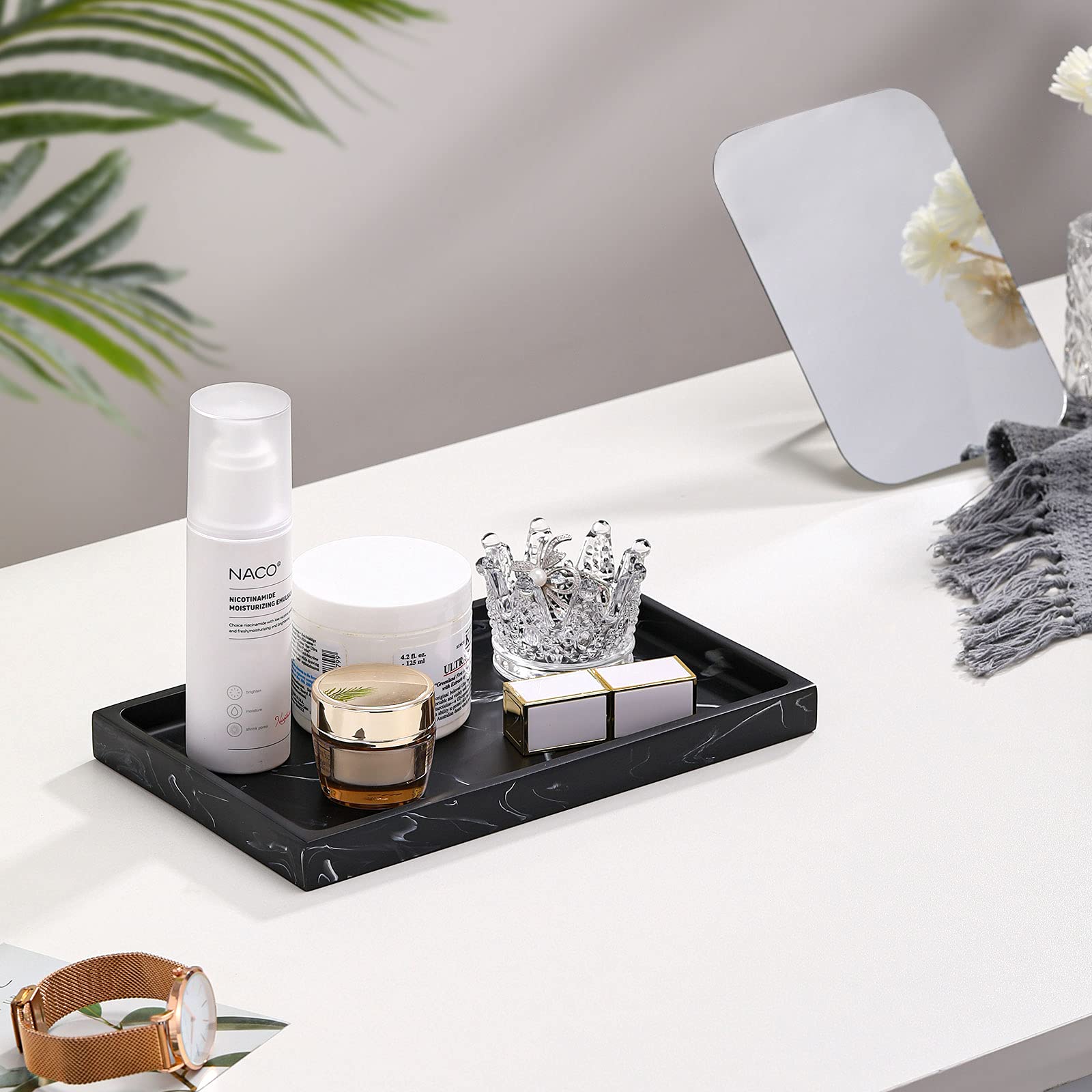 Luxspire Resin Bathroom Vanity Tray - Matte Ink Black Jewelry Ring Dish Organizer for Perfume, Candles, Soap & Towels | Countertop Storage Solution for Dresser, Kitchen Sink & Bathroom Accessories | Perfect for Home Decor, Gift Giving & Spa Day Organization