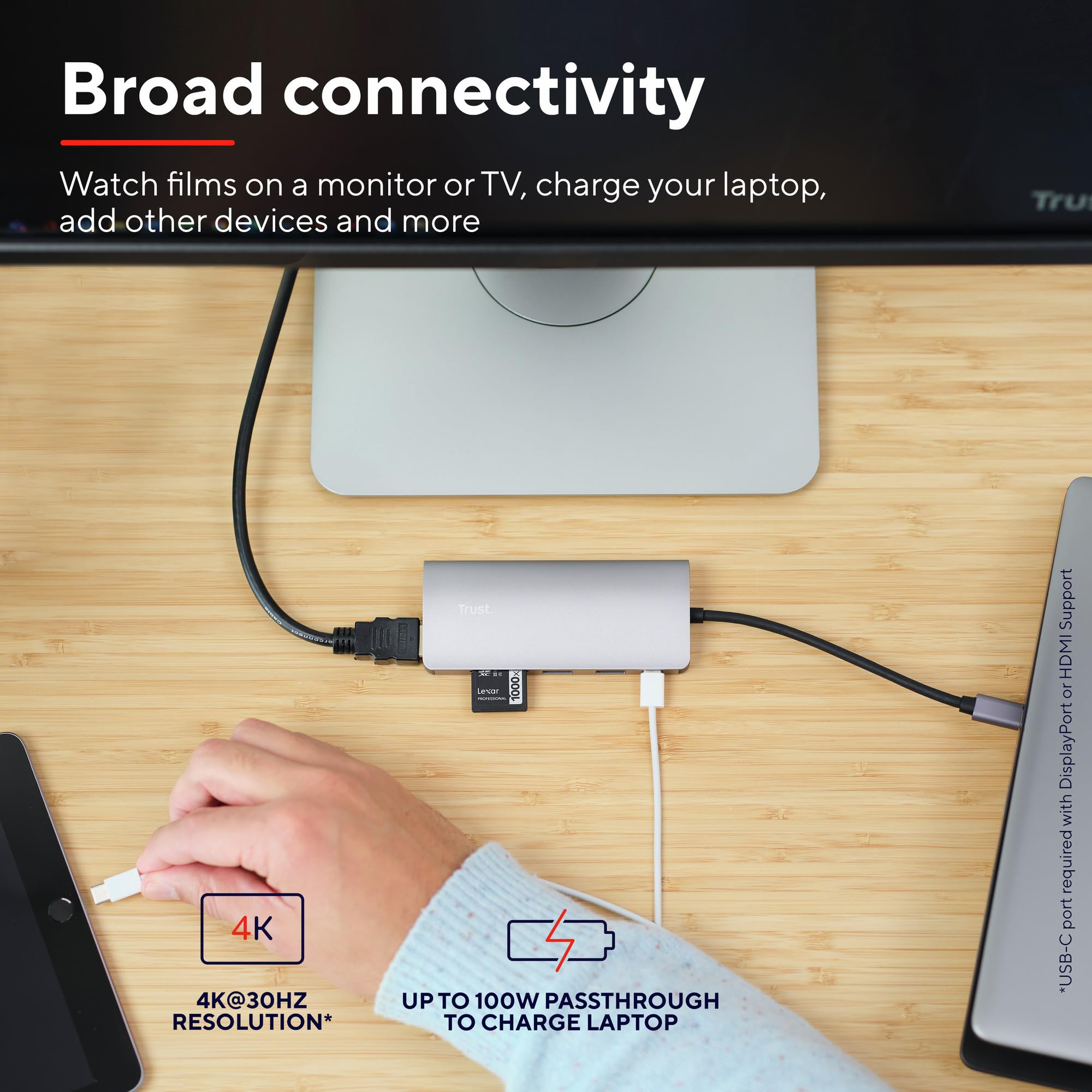 Trust Dalyx 7-in-1 USB-C Hub with HDMI 4K 30Hz, Ethernet, 2 USB-A Ports, SD/MicroSD Card Readers - USB C Adapter for MacBook Pro/Air, Windows Laptops, Chromebook - Perfect for Home Office, Remote Work & Travel