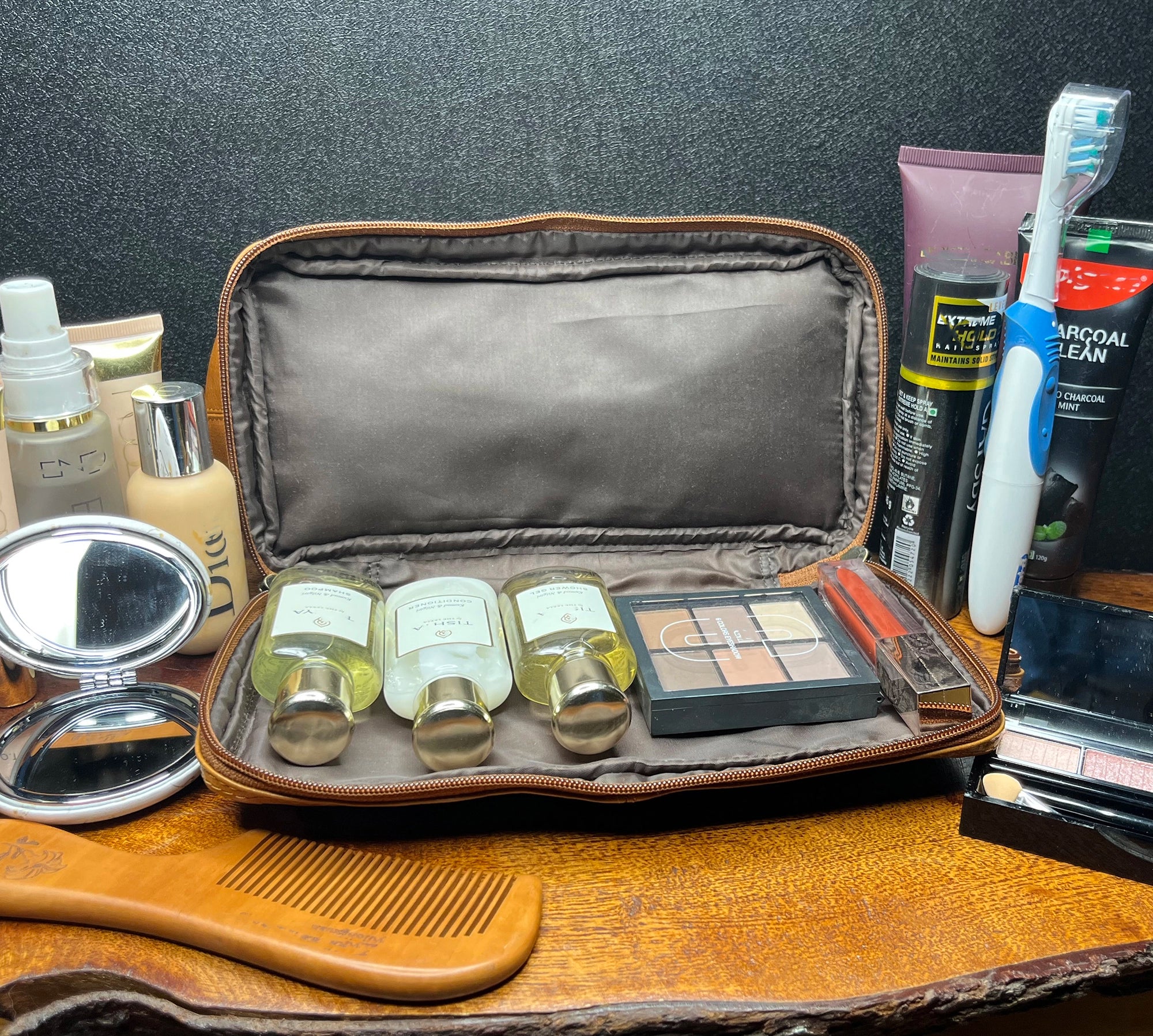 Premium Megan Leather Travel Toiletry Bag for Women & Men - Waterproof Cosmetic Organizer (Cognac Brown) - Perfect for Vacation, Business Trips & Gym Essentials Storage
