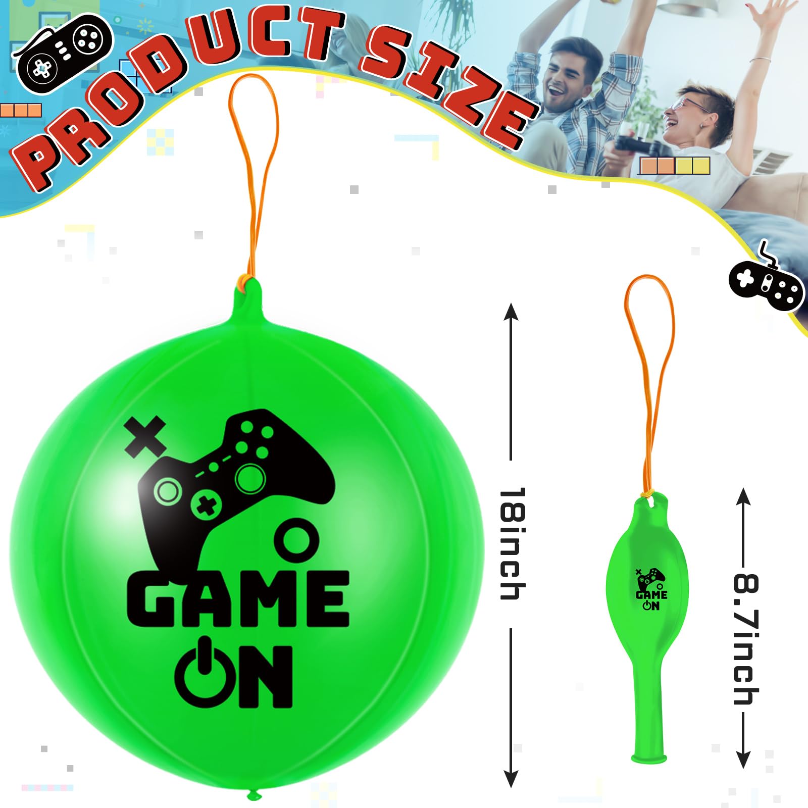 32 Pcs Video Game Punch Balloons - Pixelated Punch Ball Pixel Balloons for Birthday Party Favors, Goodie Bag Fillers (Green, Black) - Fun Party Supplies & Kids Game Toys for Birthday, Carnival, School Events