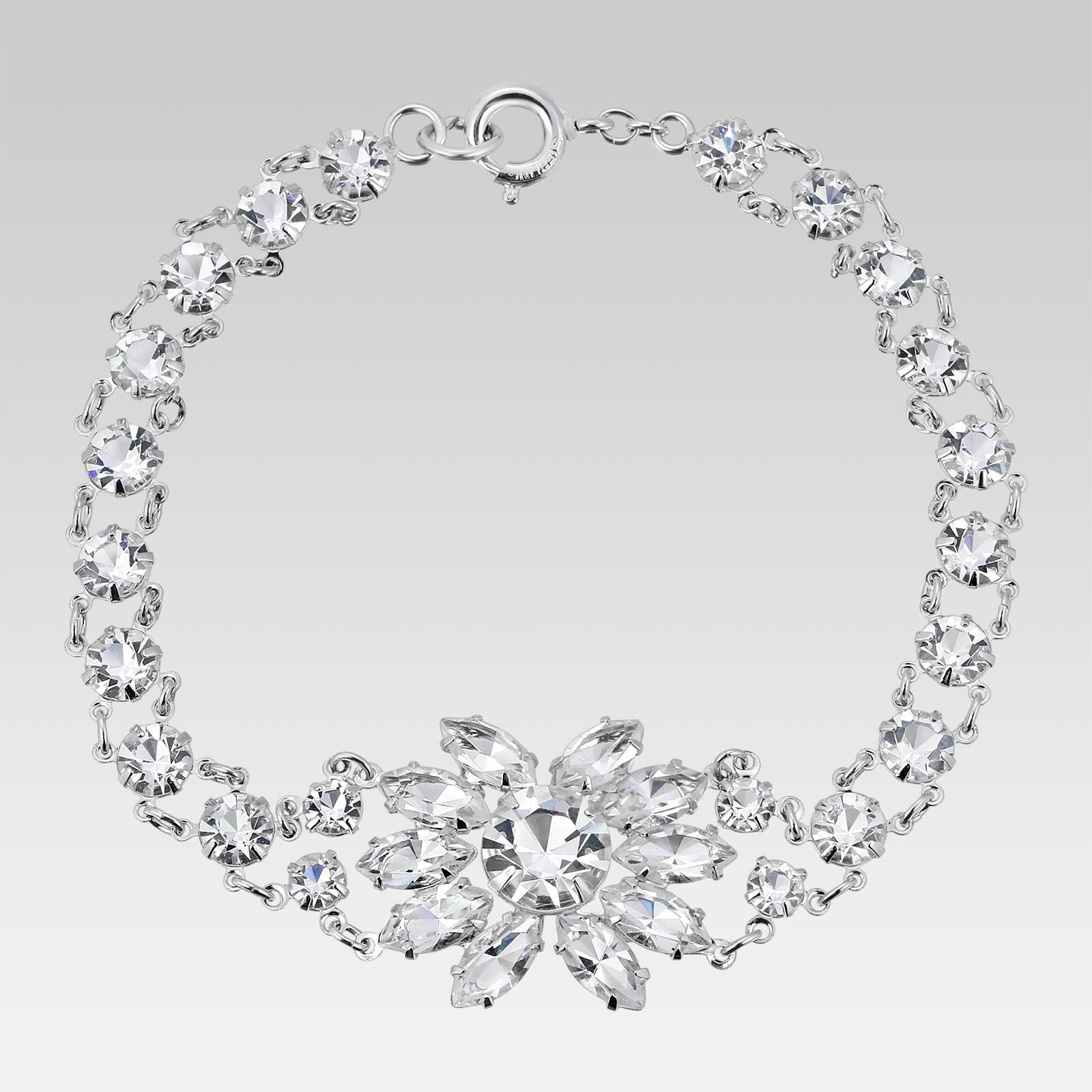 1928 Jewelry Austrian Crystal Flower Link Bracelet for Women - Elegant Vintage Style Fashion Accessory for Parties, Weddings & Special Occasions