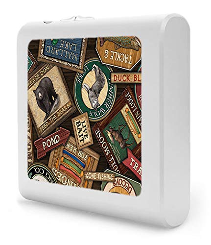 Dimmable LED Night Light with Auto On/Off Sensor - Adjustable Brightness Warm White Plug-in Nightlight for Bathroom, Hallway, Nursery & Bedrooms - Lodge Signs Design - Perfect for Kids' Rooms, Stairs & Safe Nighttime Navigation